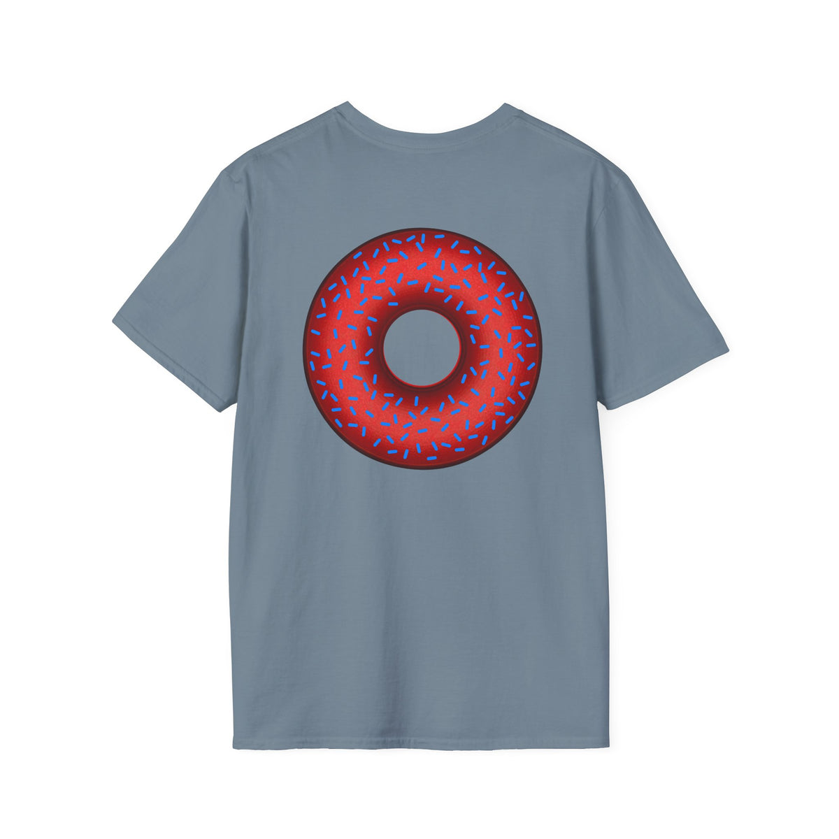 Classic Donut Tee - Unisex Soft-Style - "Plain Plump Donut w/" - plump red donut w/blue sprinkles