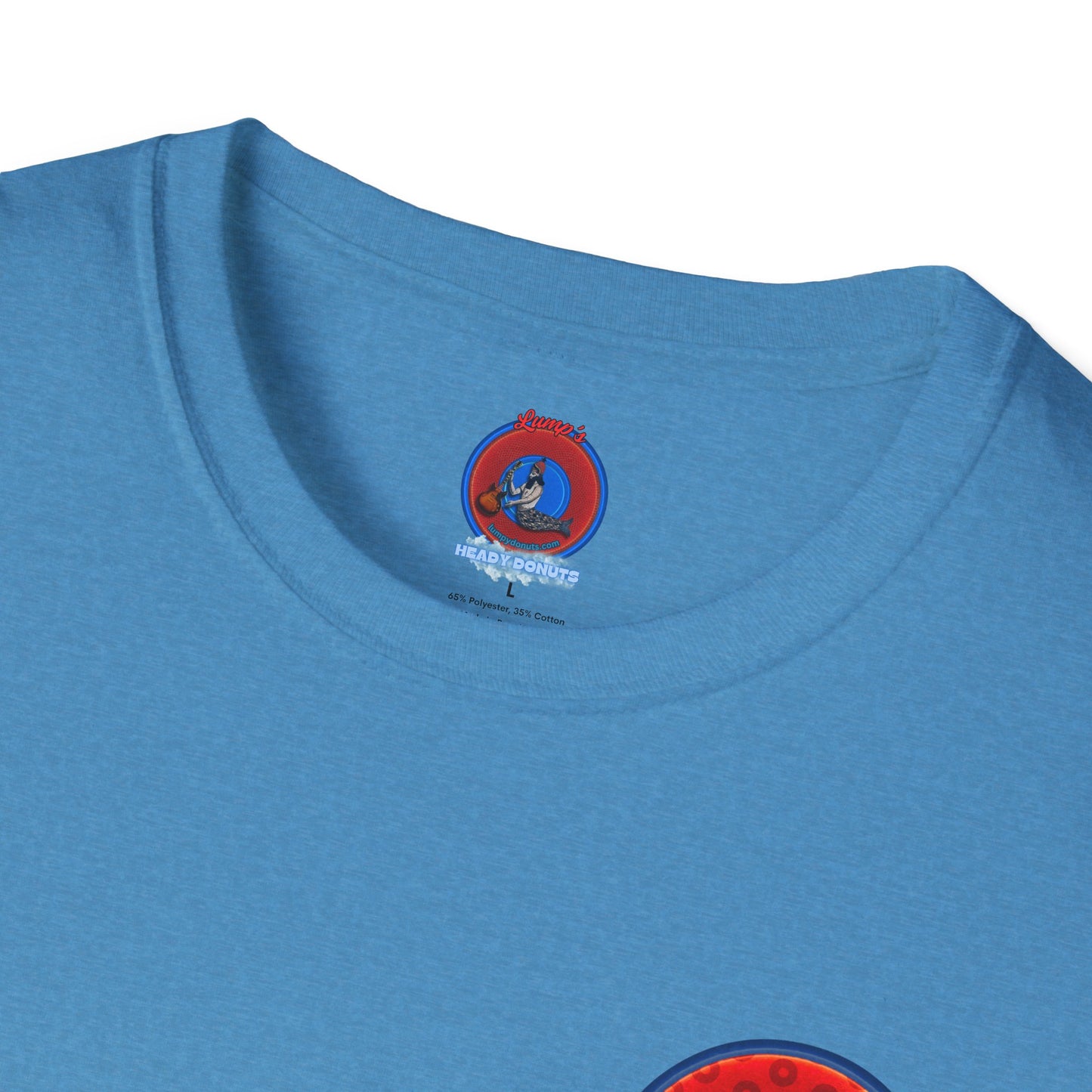 Classic Donut Tee - Unisex Soft-Style - "This is What Donuts Smell Like in Space - YEMSG Donut" - red/blue widemouthed paradox donut