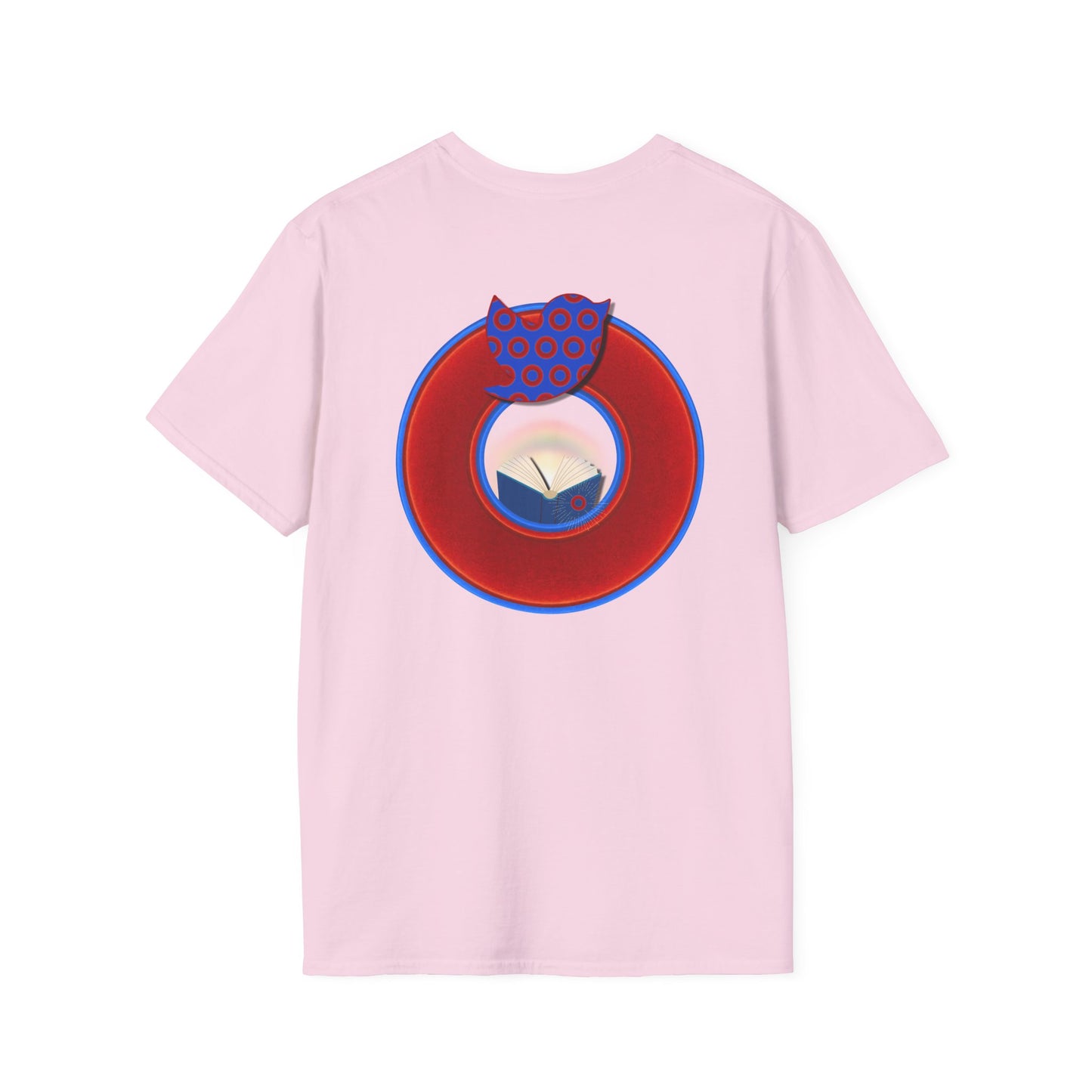 Classic Donut Tee - Unisex Soft-Style - "Phamous Mocking Donut" - vivid red/blue donut