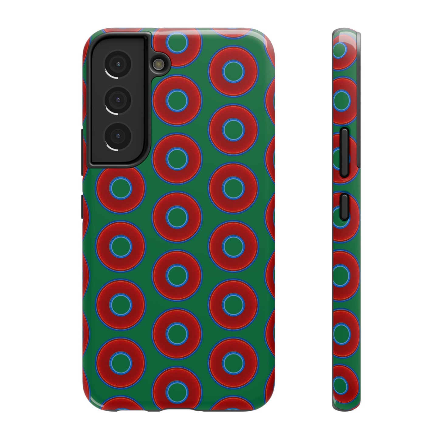 Impact-Resistant Lumpy Donut Case - red vivid donut print w/green background