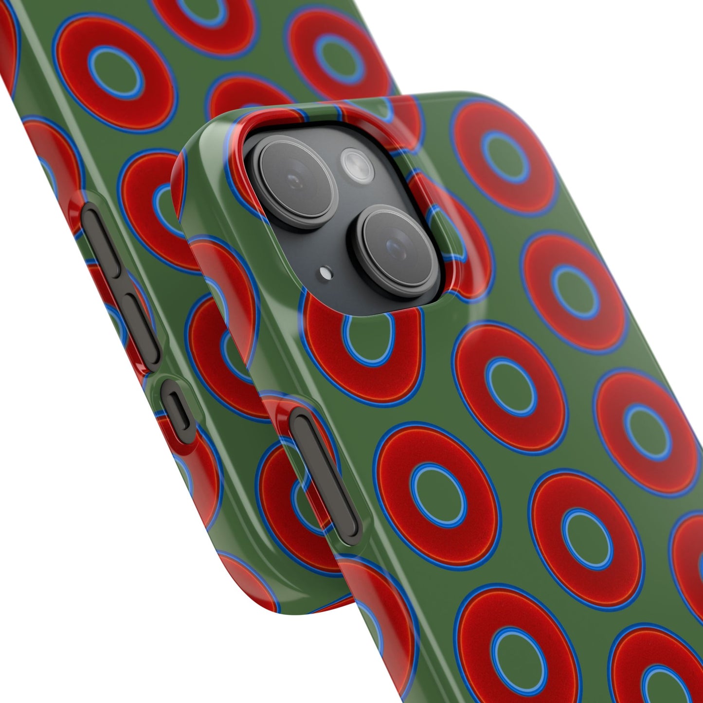 Lumpy Donut Snap Case - red vivid donut print w/dark green background