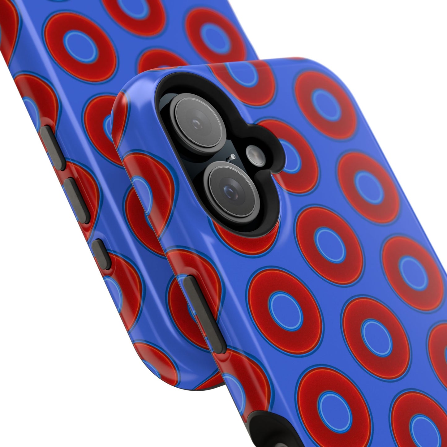Impact-Resistant Lumpy Donut Case - red vivid donut print w/royal blue background