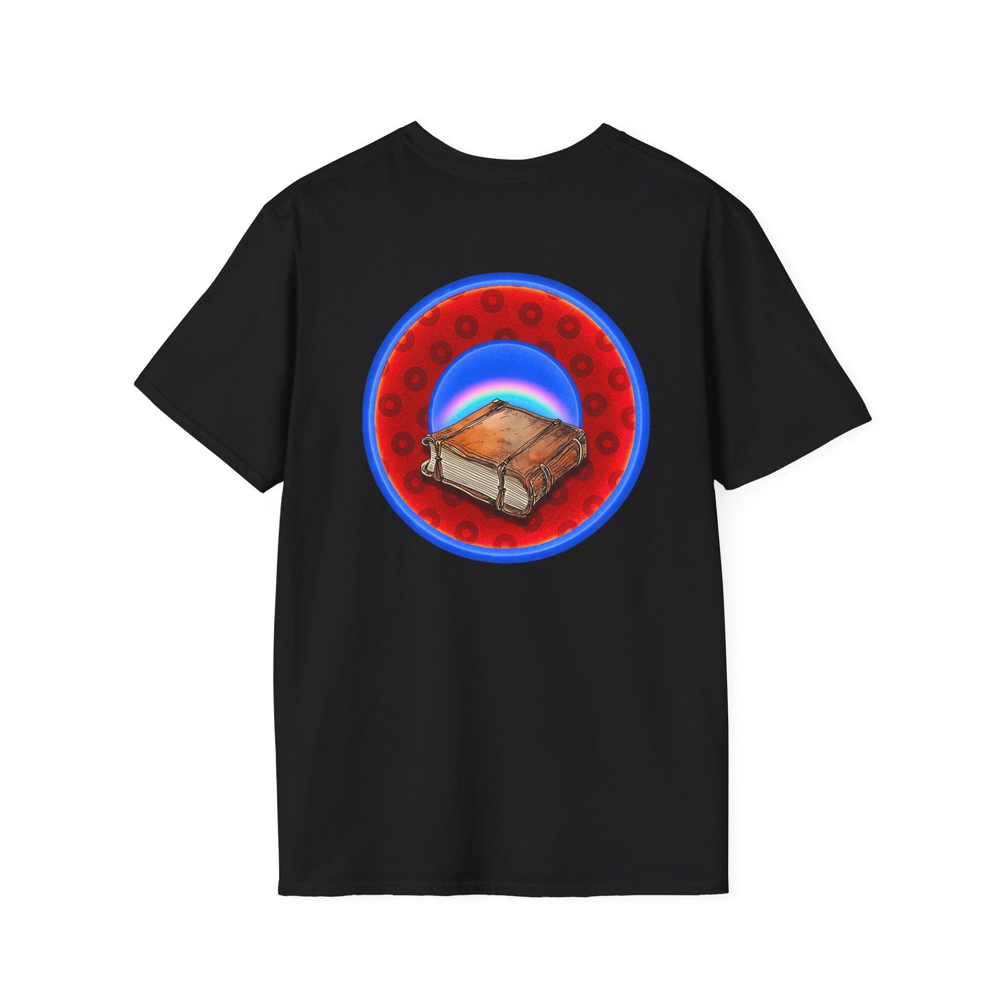 Classic Donut Tee - Unisex Soft-Style - "Read the F'ing Donut Book" - paradoxical widemouthed red/blue donut - variant 2