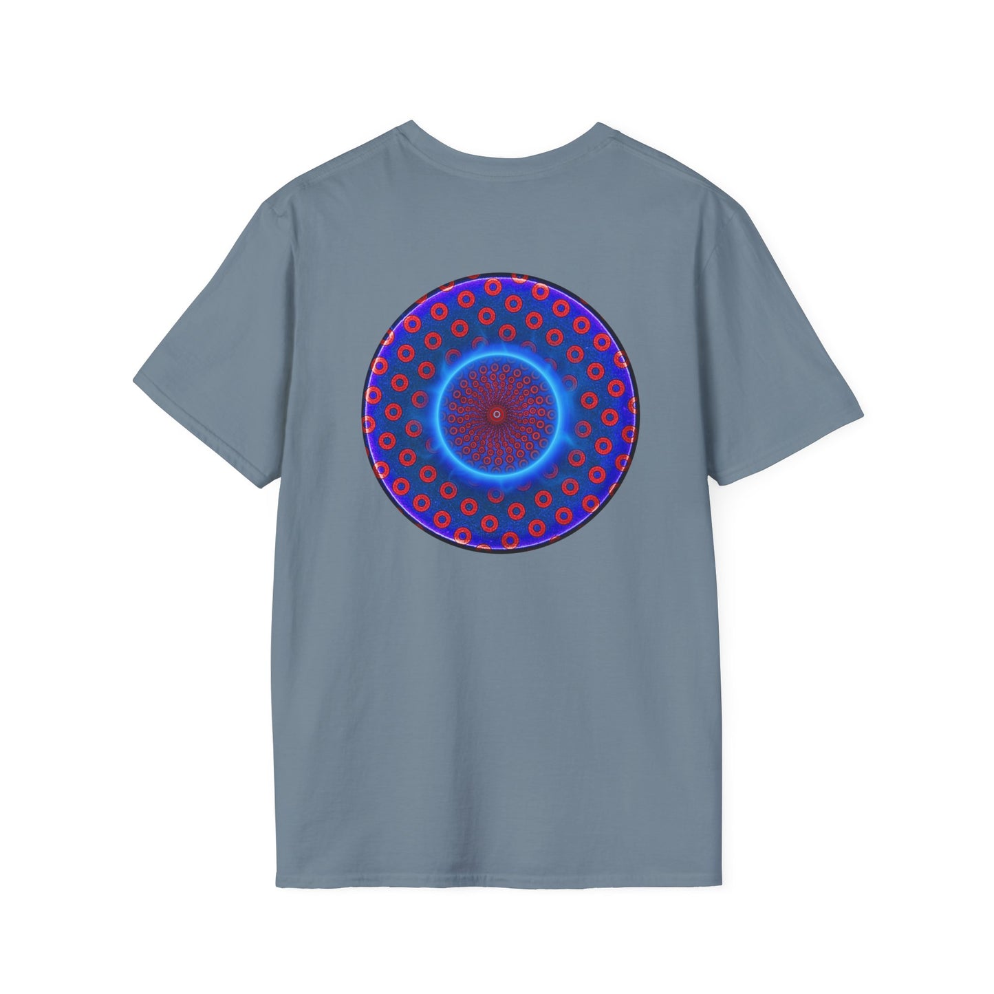 Classic Donut Tee - Unisex Soft-Style - "Split Open Donut Melt" - blue/red electric paradox donut - variant 1
