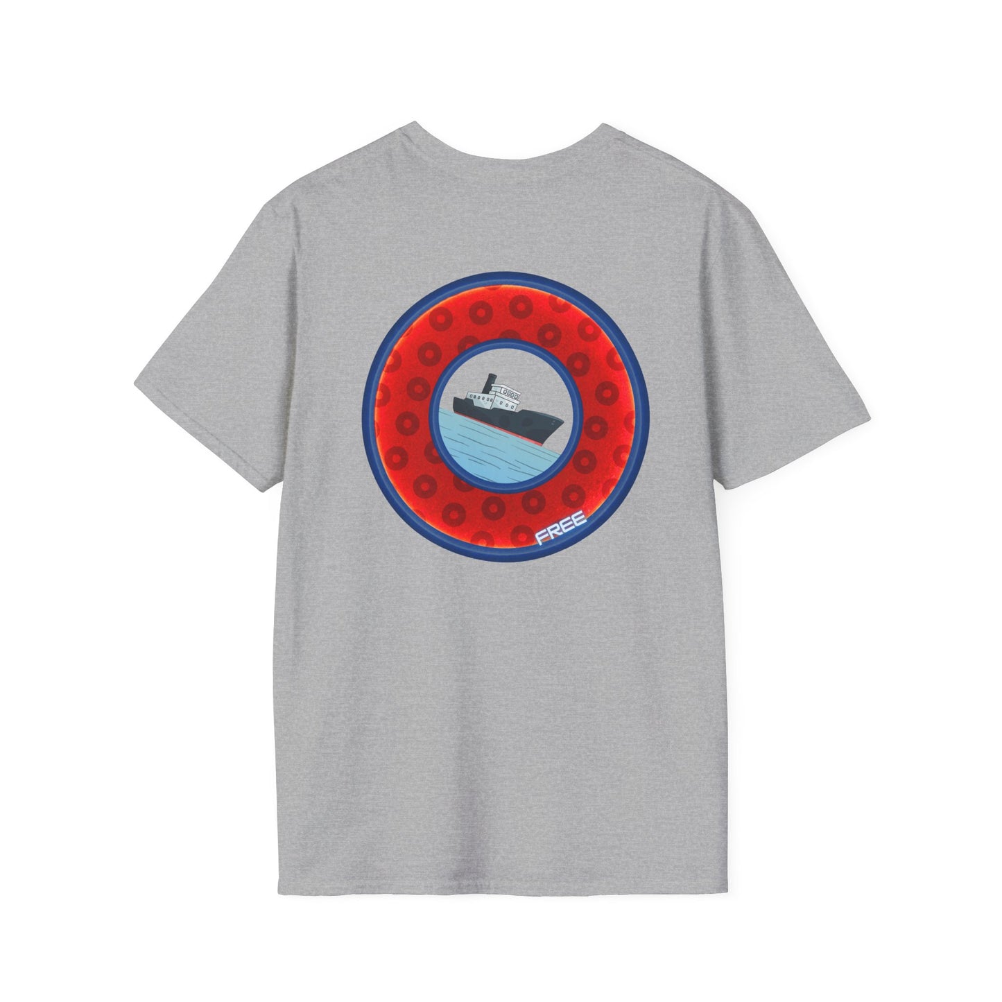 Classic Donut Tee - Unisex Soft-Style - "Phree Donut Sliders" - red/blue widemouthed paradox donut
