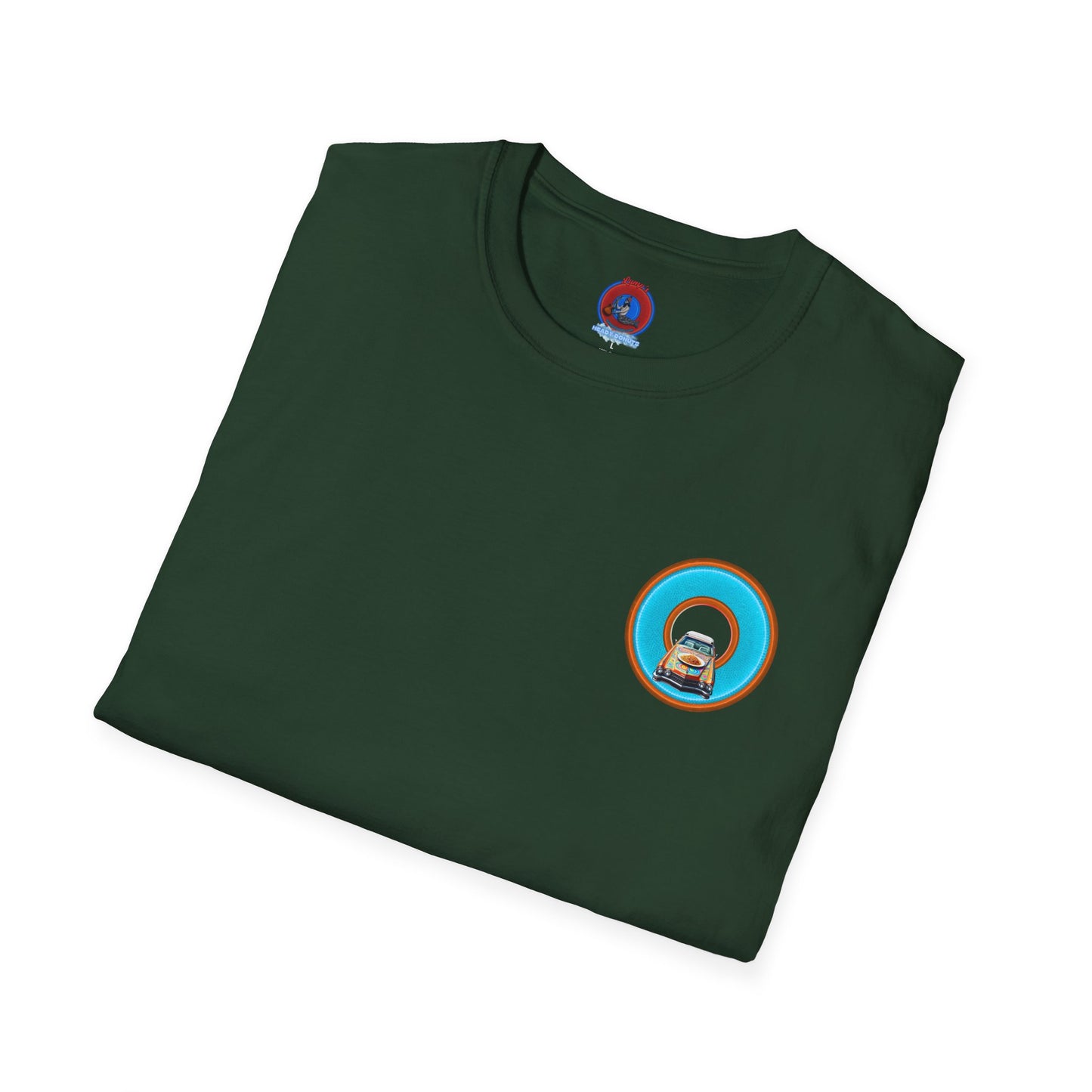 Classic Donut Tee - Unisex Soft-Style - "Cadillac Rainbow Spaghetti Incident" - series 1.0  - variant 2 - blue/orange donut