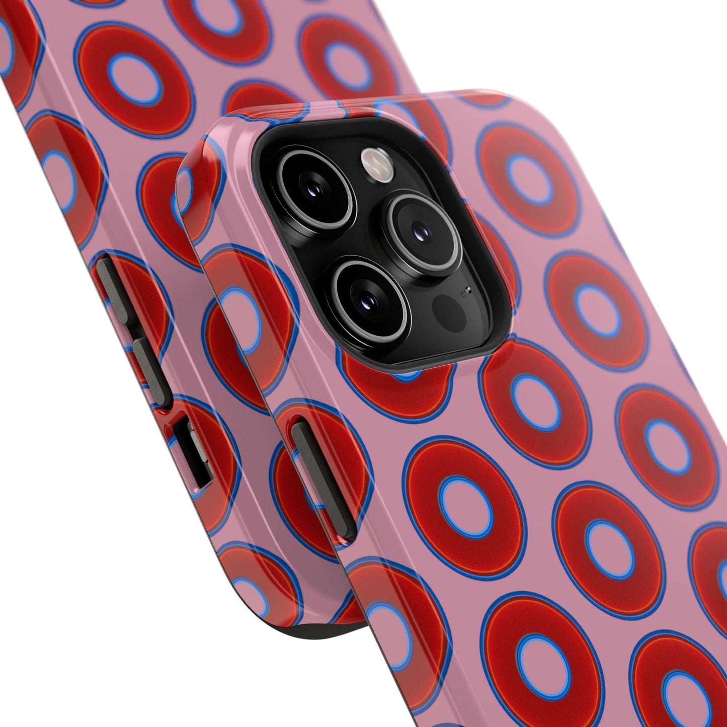 Impact-Resistant Lumpy Donut Case - red vivid donut print w/pale magenta background