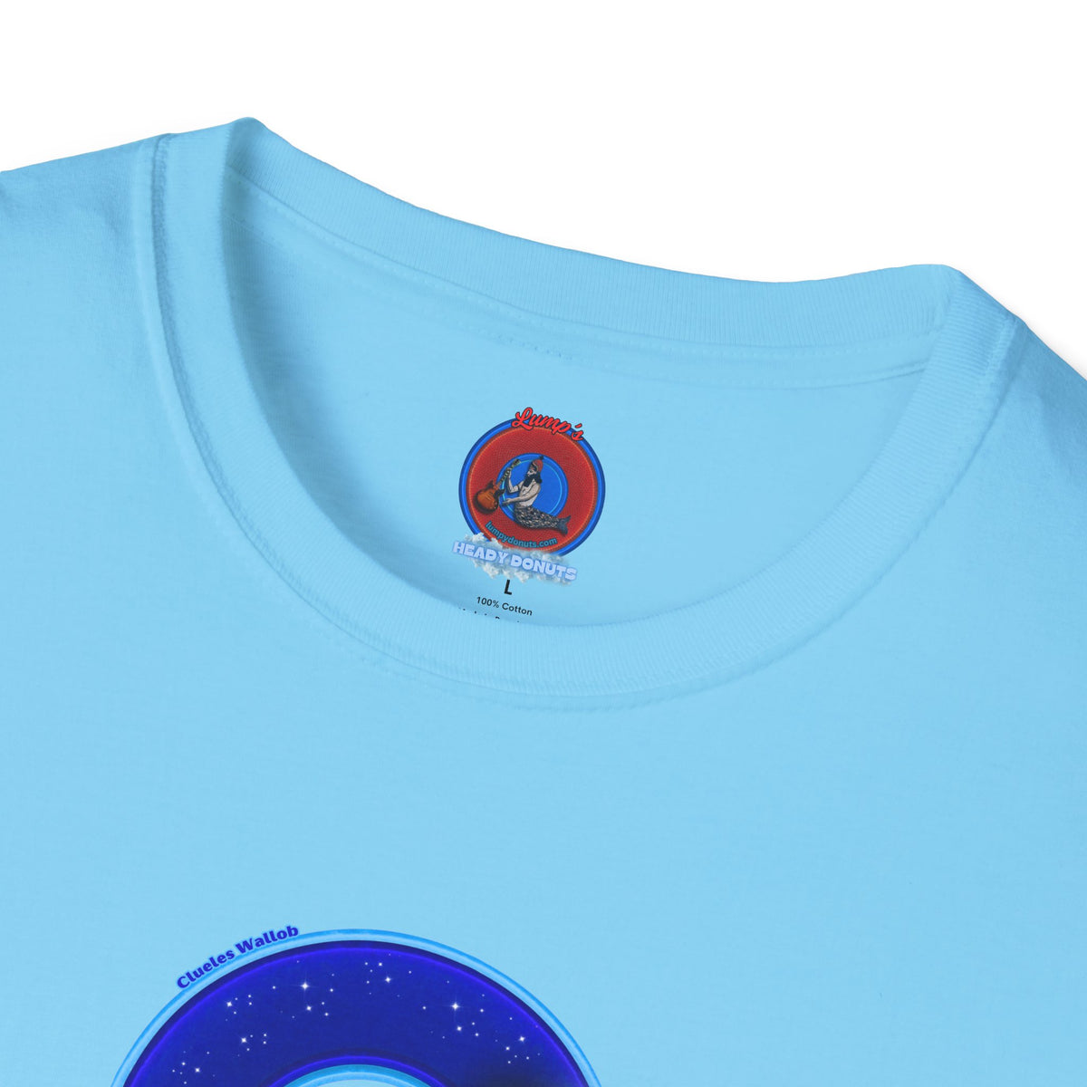 Classic Donut Tee - Unisex Soft-Style - "Clueless Wallob's Donuts" - vivid blue sky donut