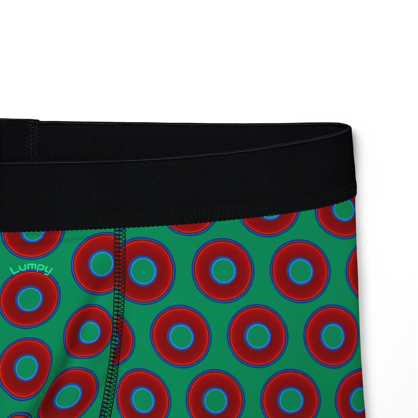 Men's Donut Boxers - red vivid donuts w/jade green background