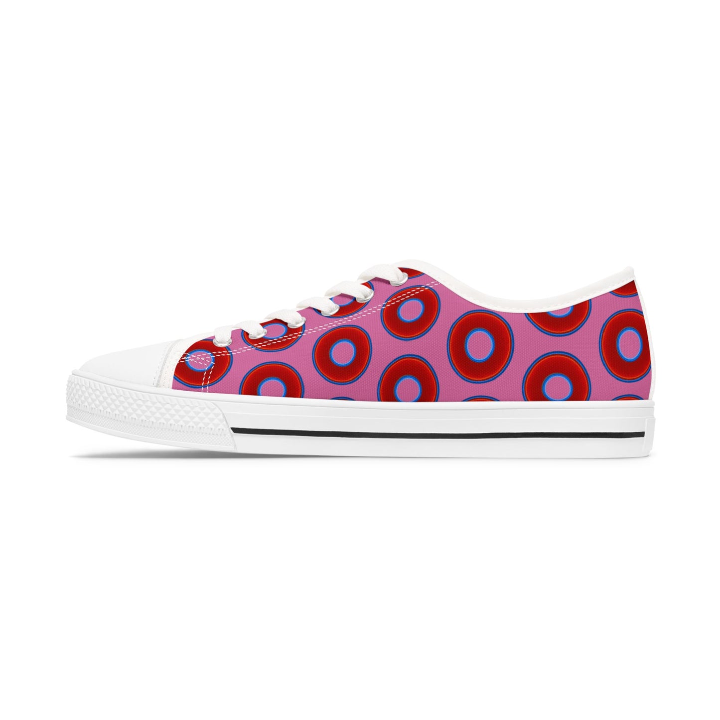 Women's - Low Top Chuck Taylors - large vivid red donut print w/pink background