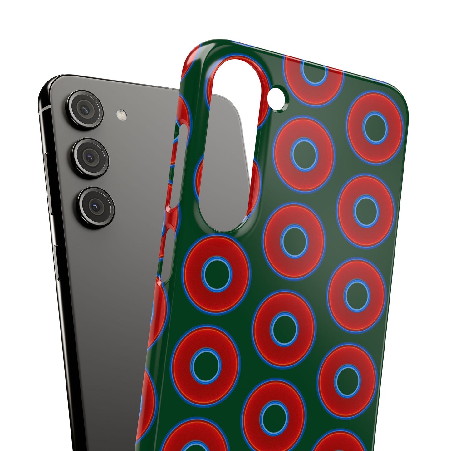 Lumpy Donut Snap Case - red vivid donut print w/deep pond green background