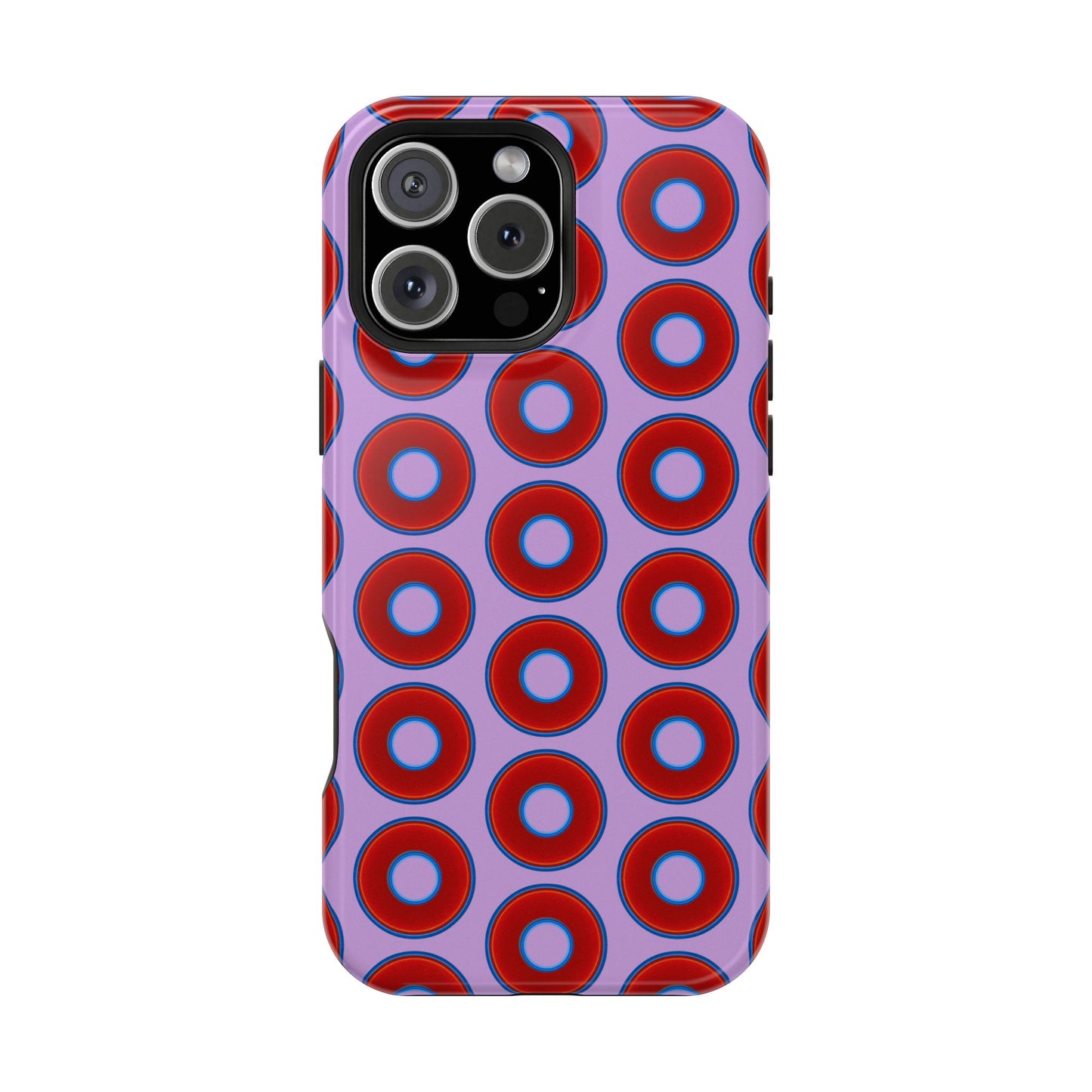 Impact-Resistant Lumpy Donut Case - red vivid donut print w/wisteria purple background