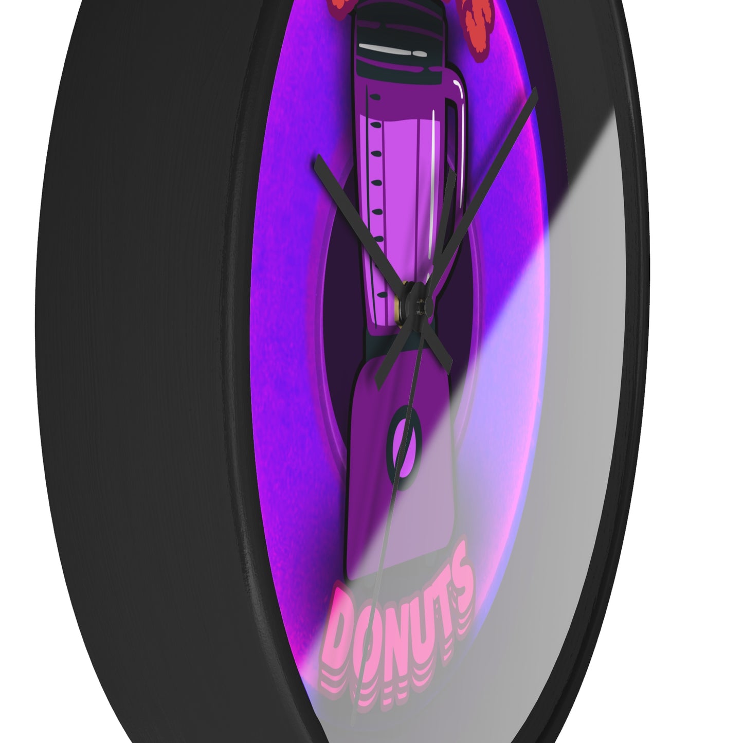 Lumpy Wall Clock - "Drew's Clock not his Blender" - vivid magenta donut w/midnight purple background [*charitable donut]