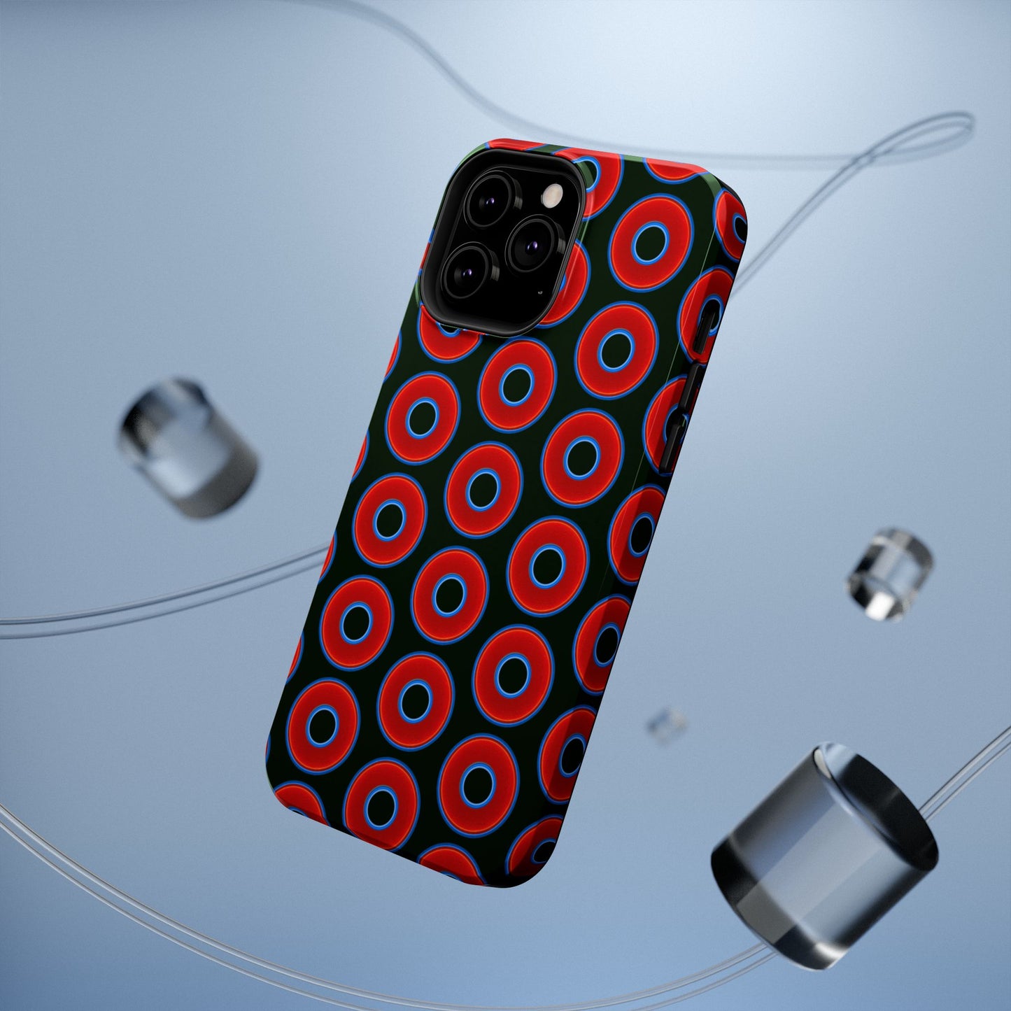 Impact-Resistant Lumpy Donut Case - red vivid donut print w/midnight moss background