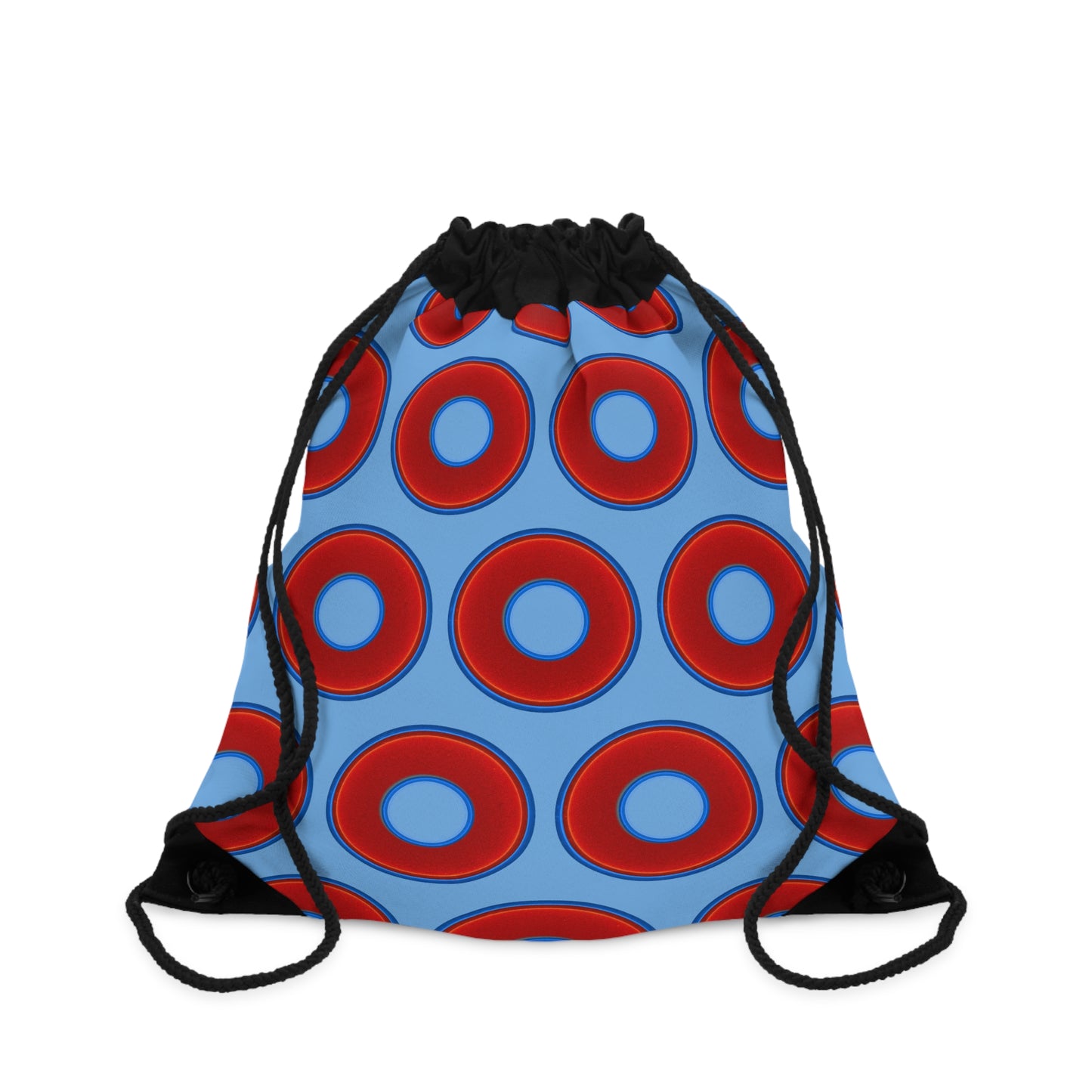 Lumpy Donut Drawstring Bag - red vivid donuts print w/light blue background
