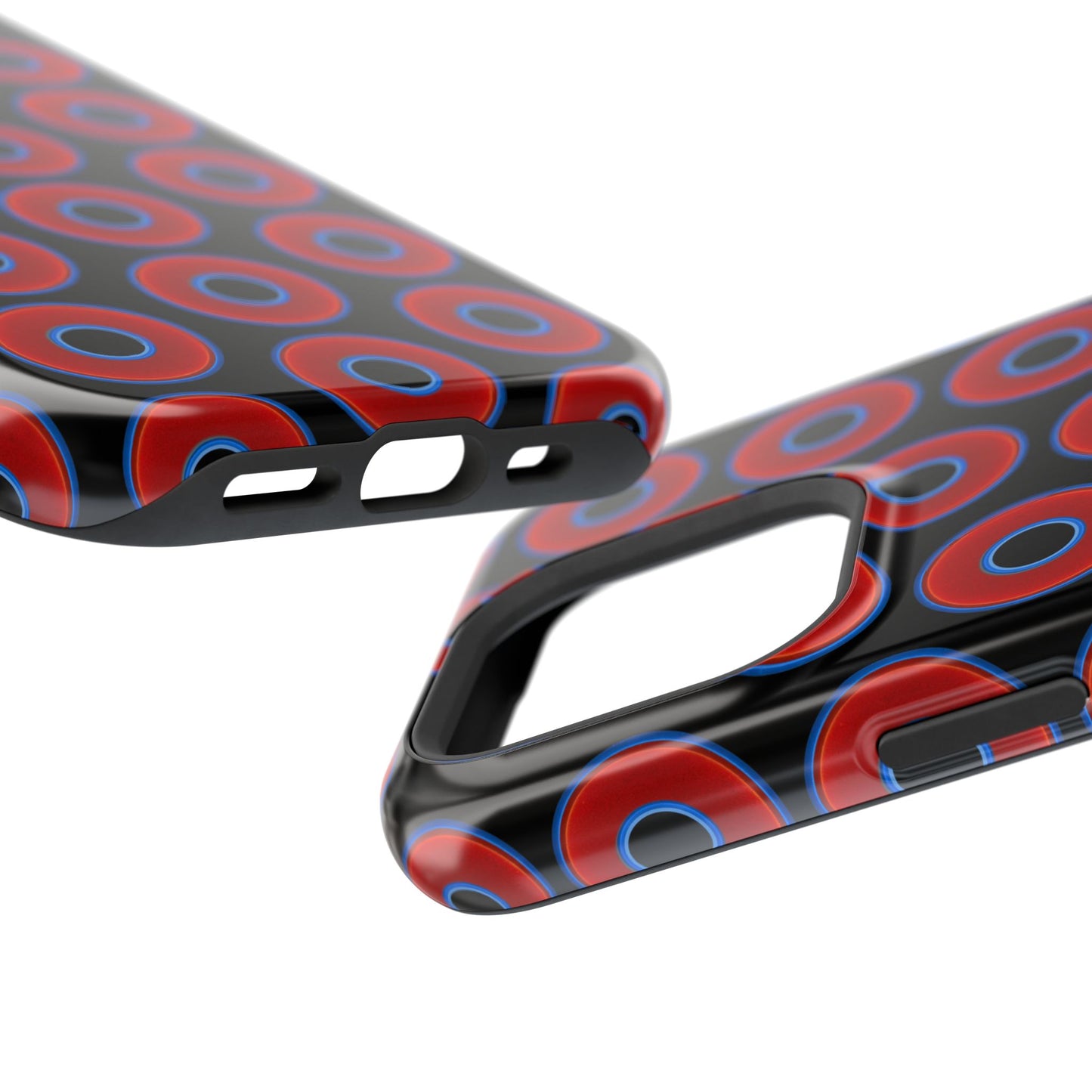 Impact-Resistant Lumpy Donut Case - red vivid donut print w/black background