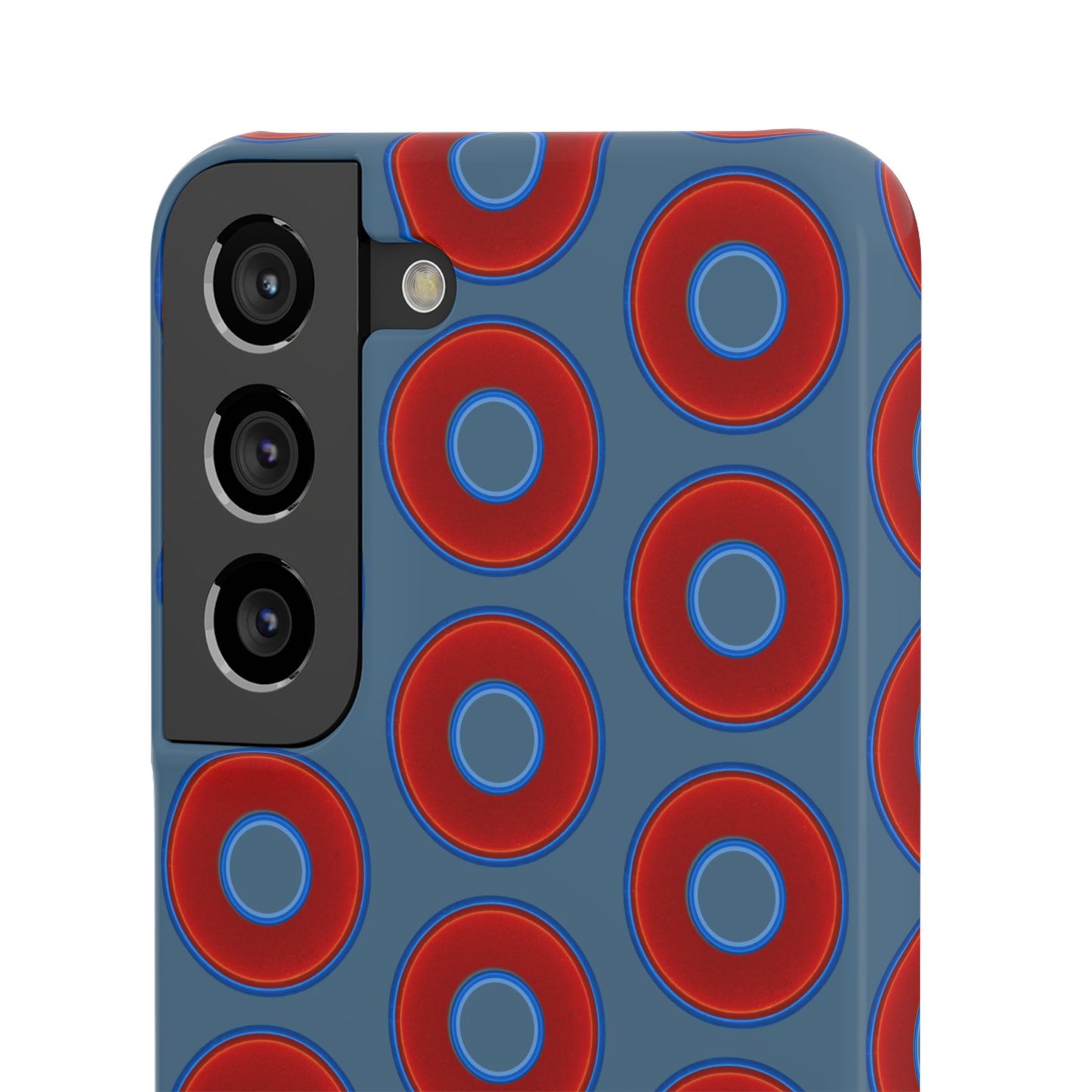 Lumpy Donut Snap Case - red vivid donut print w/steel blue background