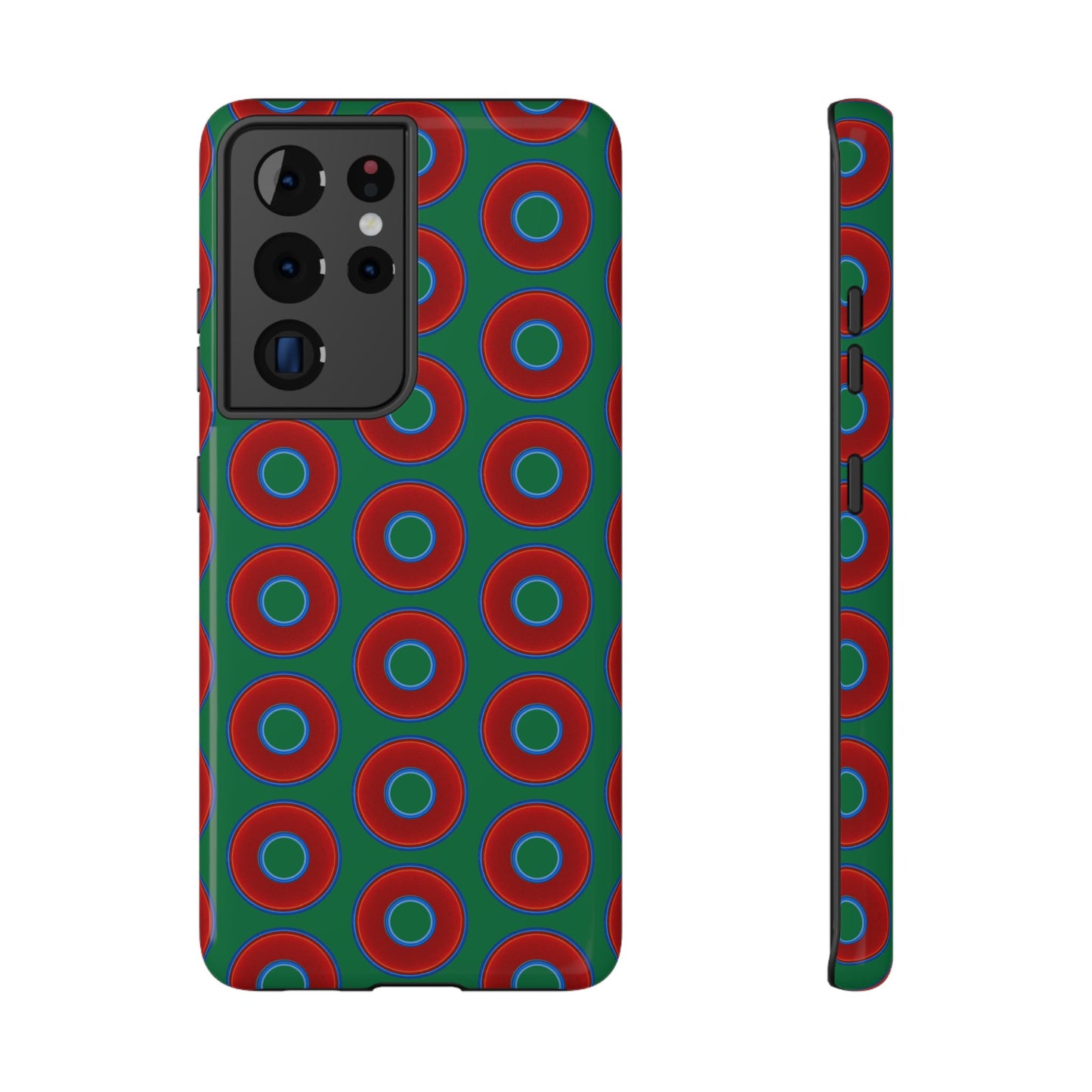 Impact-Resistant Lumpy Donut Case - red vivid donut print w/green background