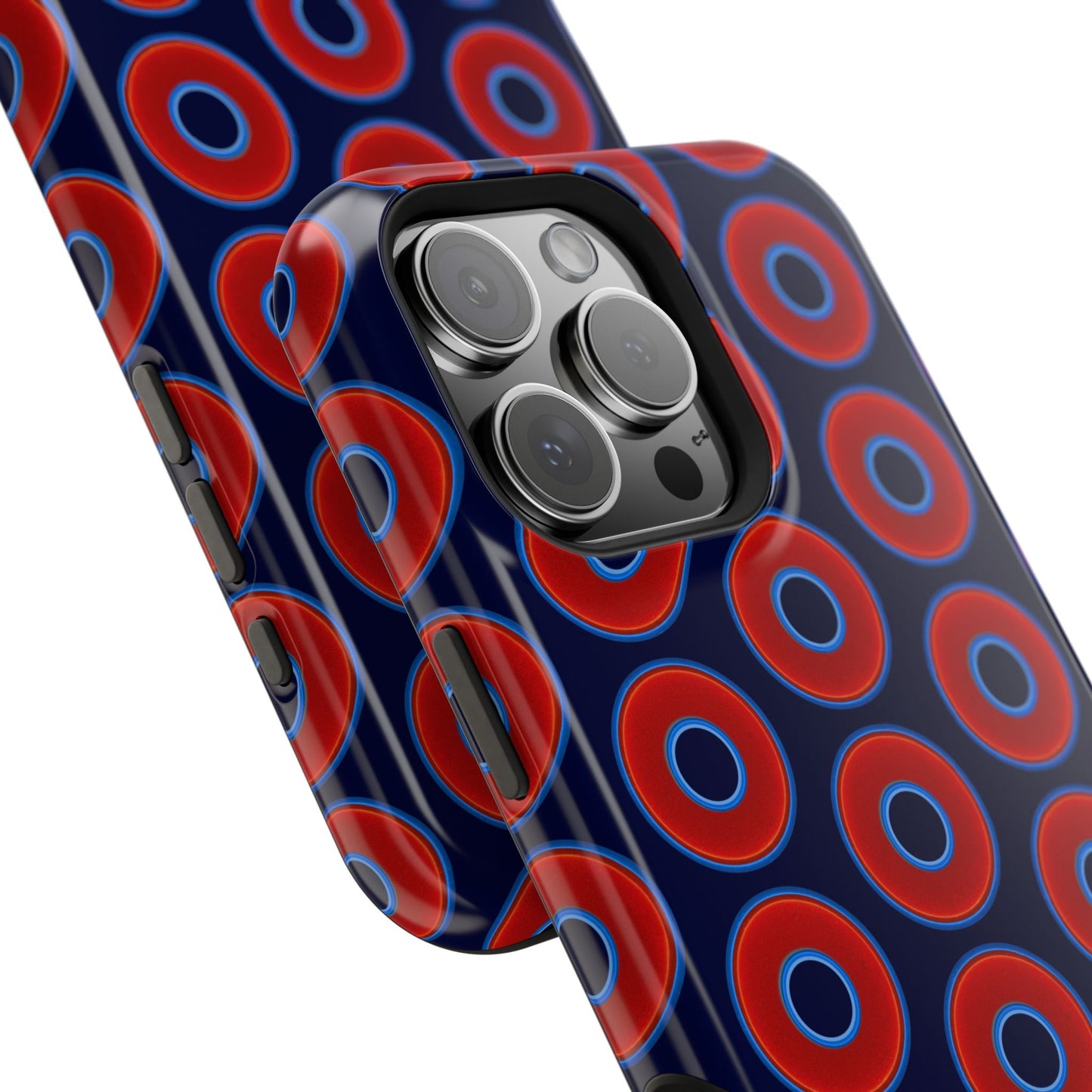 Impact-Resistant Lumpy Donut Case - red vivid donut print w/dark navy blue background