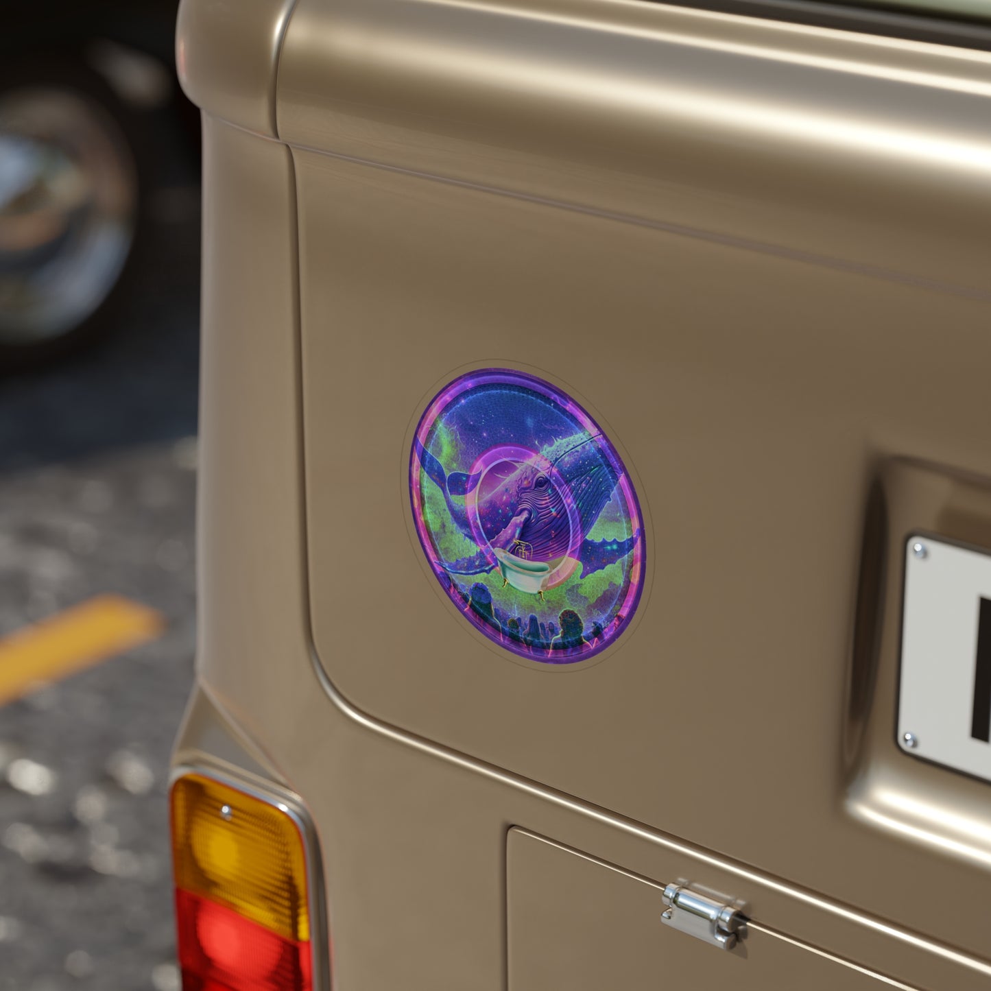 Donut Bumper/Outdoor Sticker - "A Purple Humpback Whale of a Good Time" - series 1.0 - variant 2 - purple picture donut - [Die-Cut] 6"x 6"