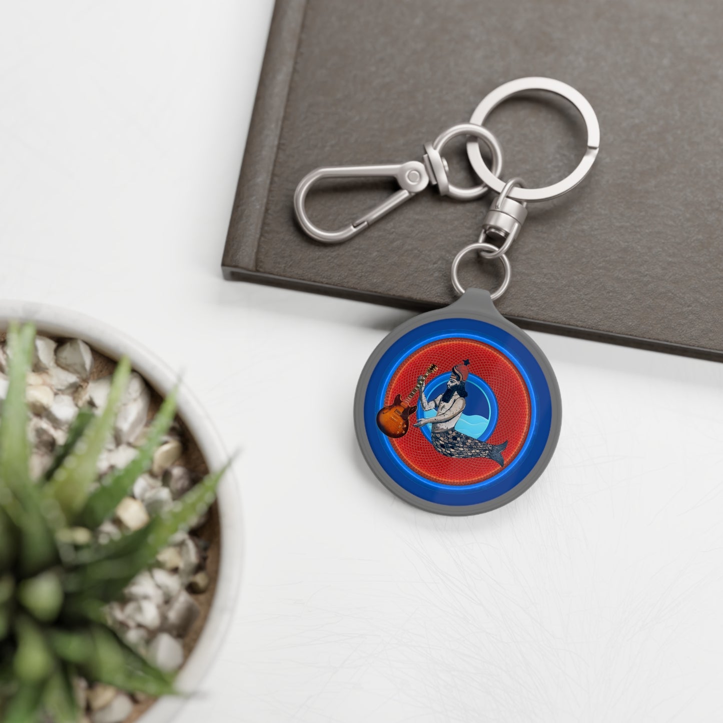 Lumpy Donut Keychain - "Doggone Dagon Donut " - series 1.0 - variant 2 - glass half-full -  red rustic donut