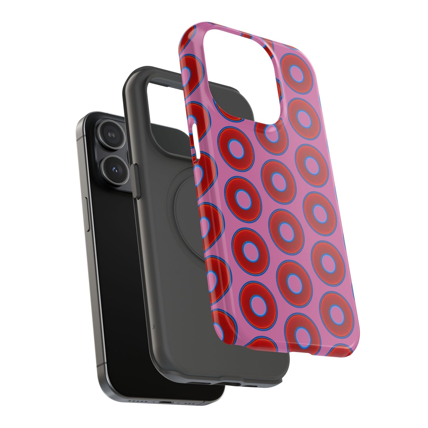 Impact-Resistant Lumpy Donut Case - red vivid donut print w/pink background