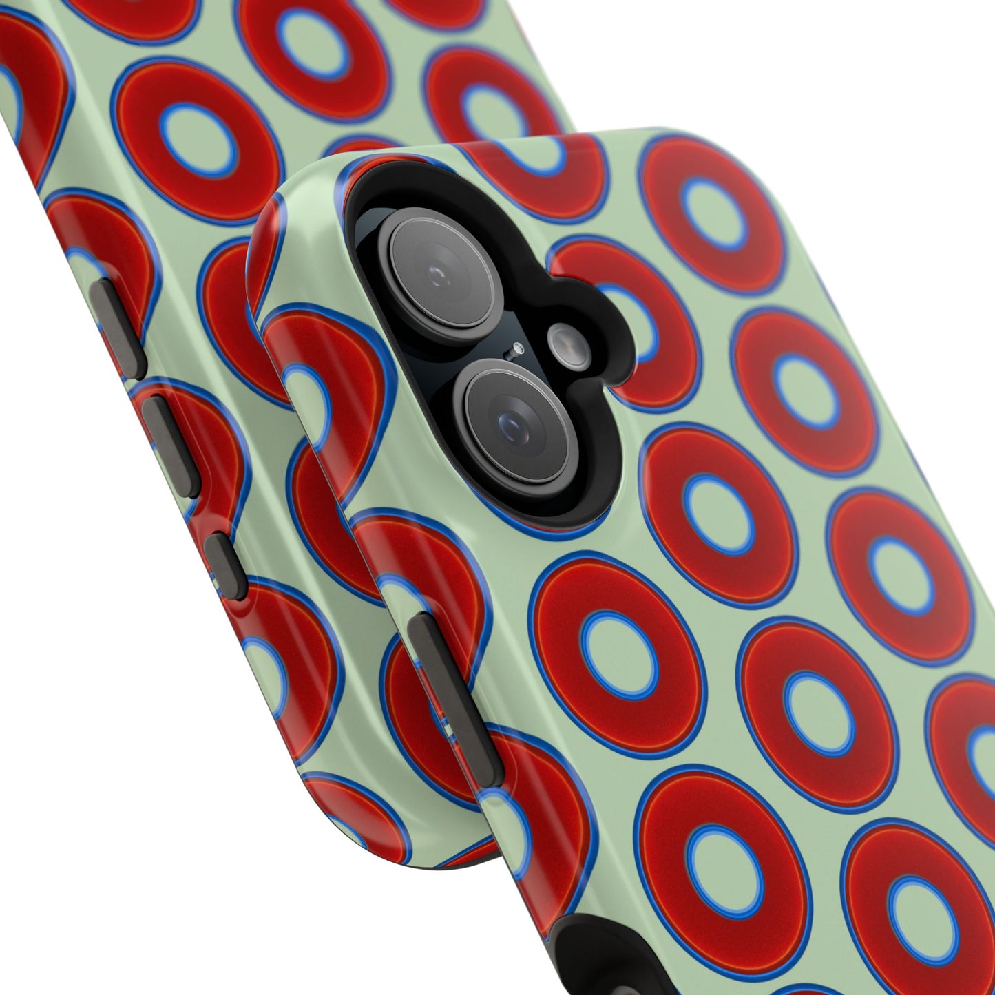 Magnetic Tough Donut Case - red vivid donut print w/seafoam green background