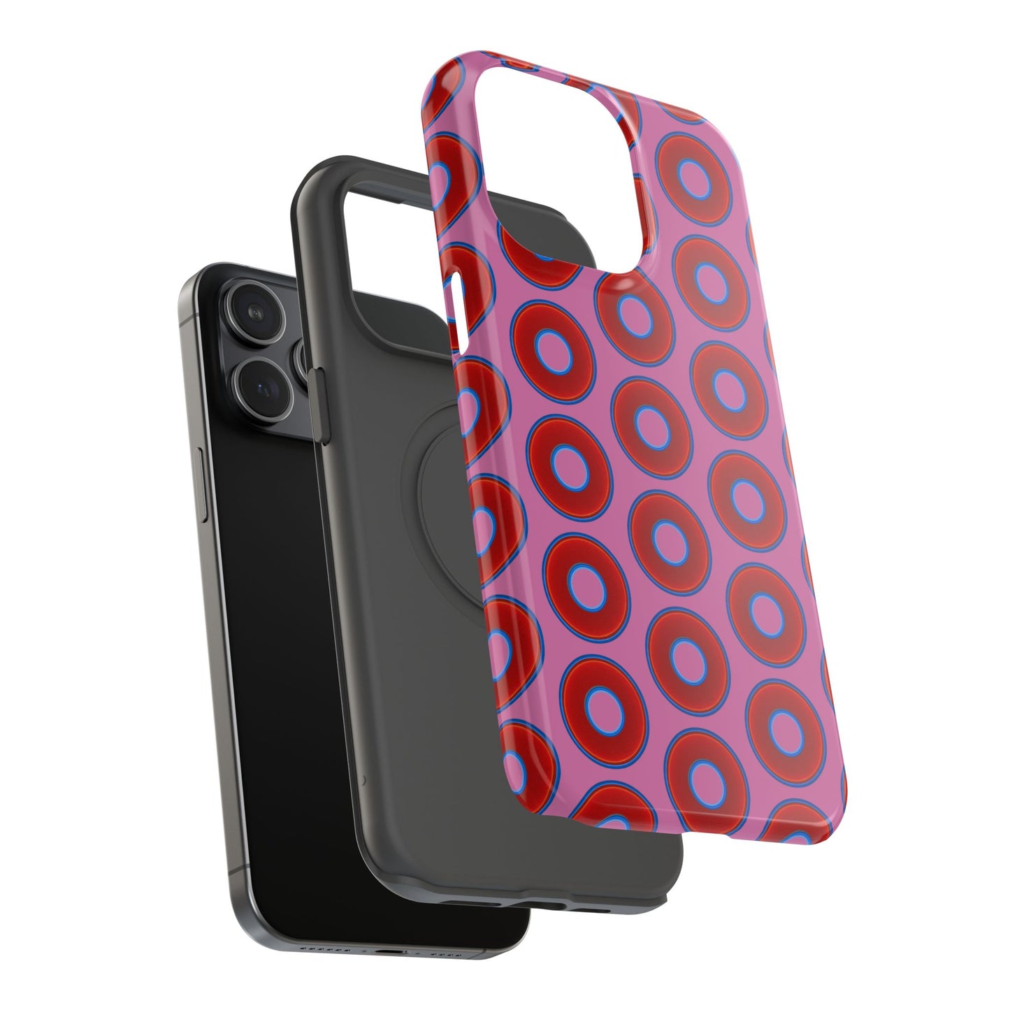 Impact-Resistant Lumpy Donut Case - red vivid donut print w/pink background