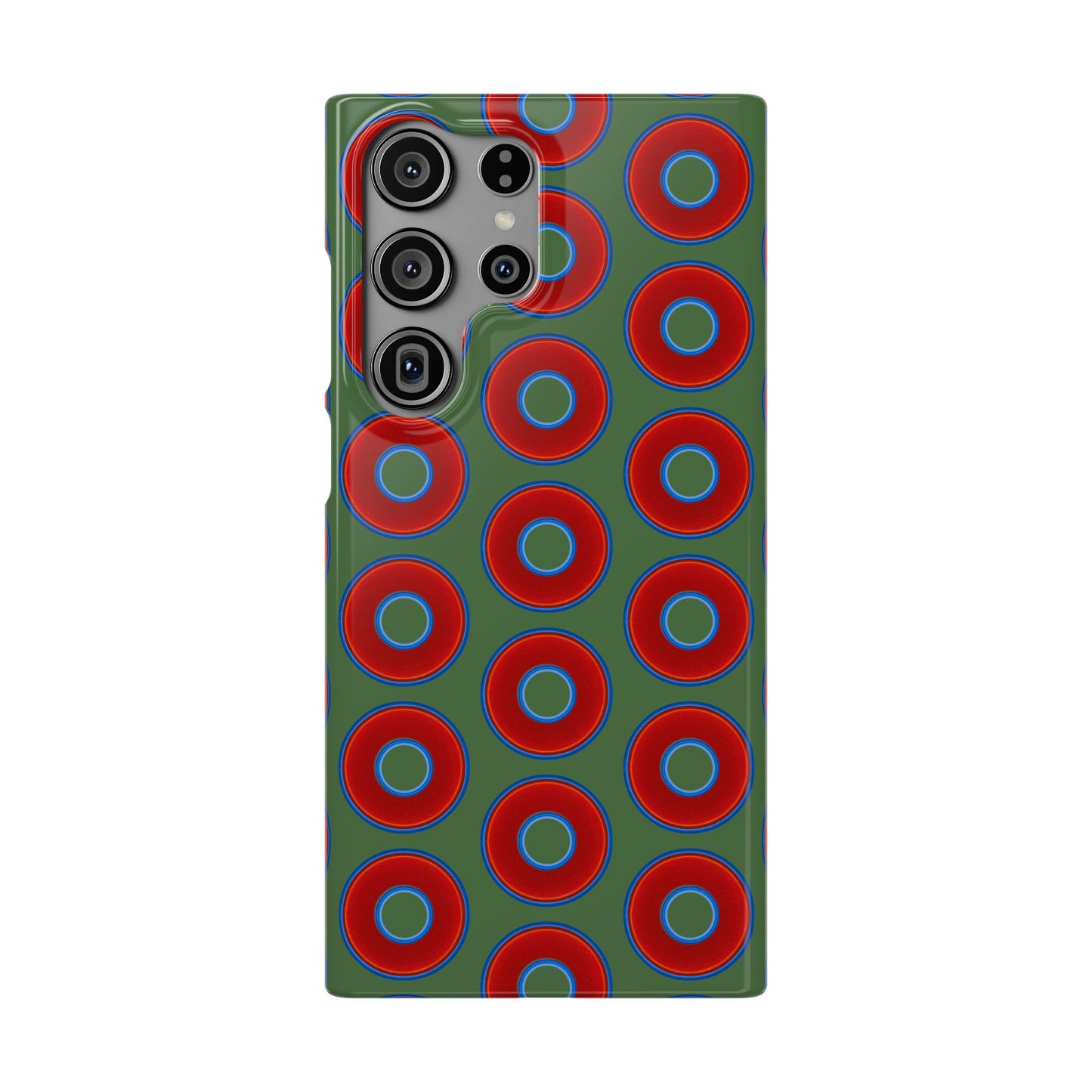Lumpy Donut Snap Case - red vivid donut print w/dark green background