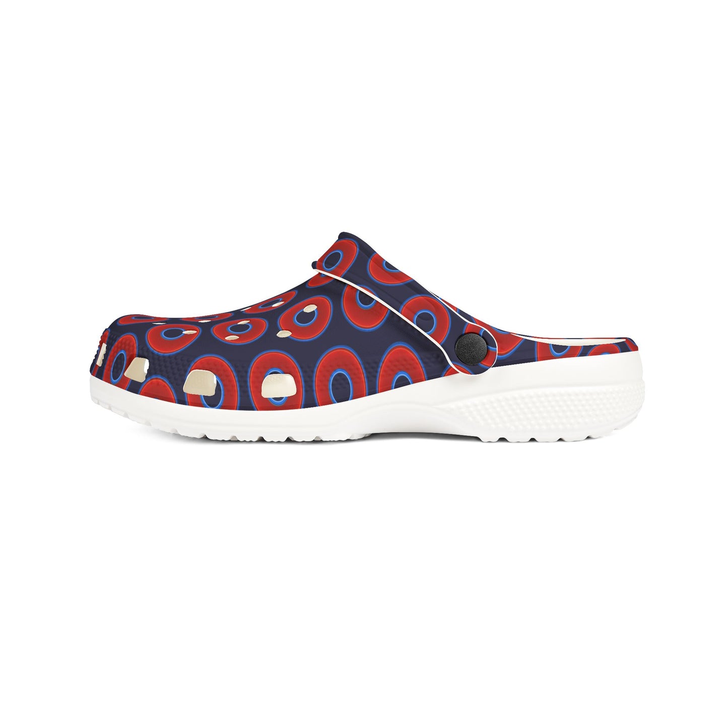 Spatchcocks - donut slip-on shoes - vivid red donuts w/midnight blue background [unisex]