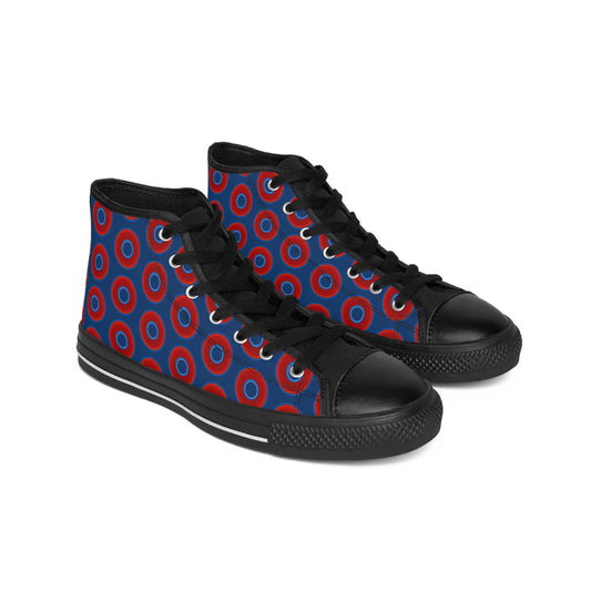 Men's Cushiony Convectors - High Tops - red vivid donuts w/Atlantic navy blue background