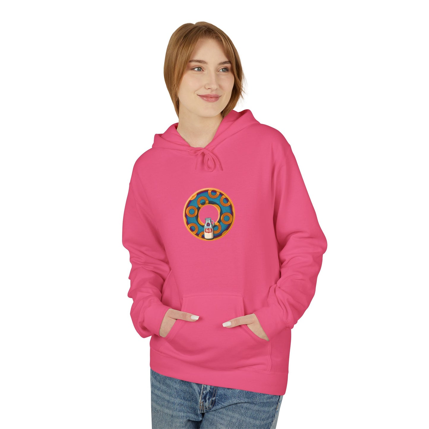 Fleece Harry Hoodies [Midweight Soft-style] - "Wooked Cream Dairy - YEMSG Donut" - blue/orange rustic paradox donut - variant 4