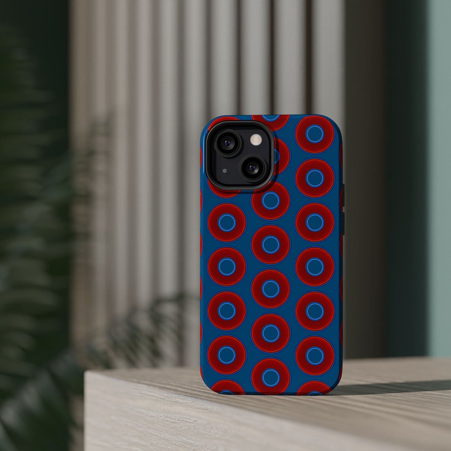Magnetic Tough Donut Case - red vivid donut print w/wavy navy blue background