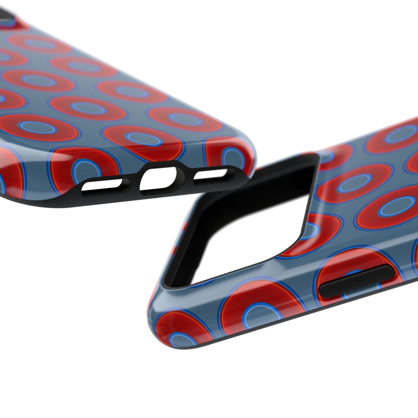 Impact-Resistant Lumpy Donut Case - red vivid donut print w/steel blue background