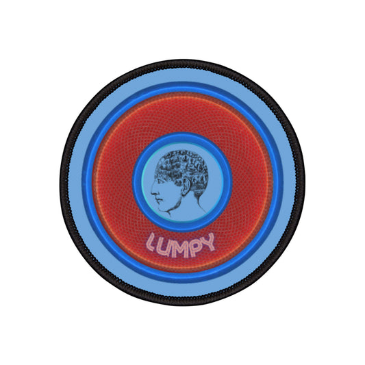 Iron-On Donut Patch - "A Very Lumpy Donut" - rustic red/blue donut - variant 1