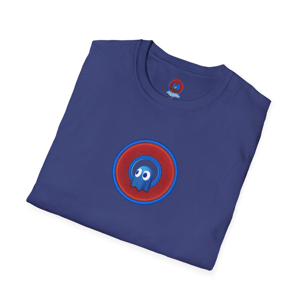 Classic Donut Tee - Unisex Soft-Style - "The Story of the Donut - a Ghostly Good Time" - red/blue rustic donut - variant 1