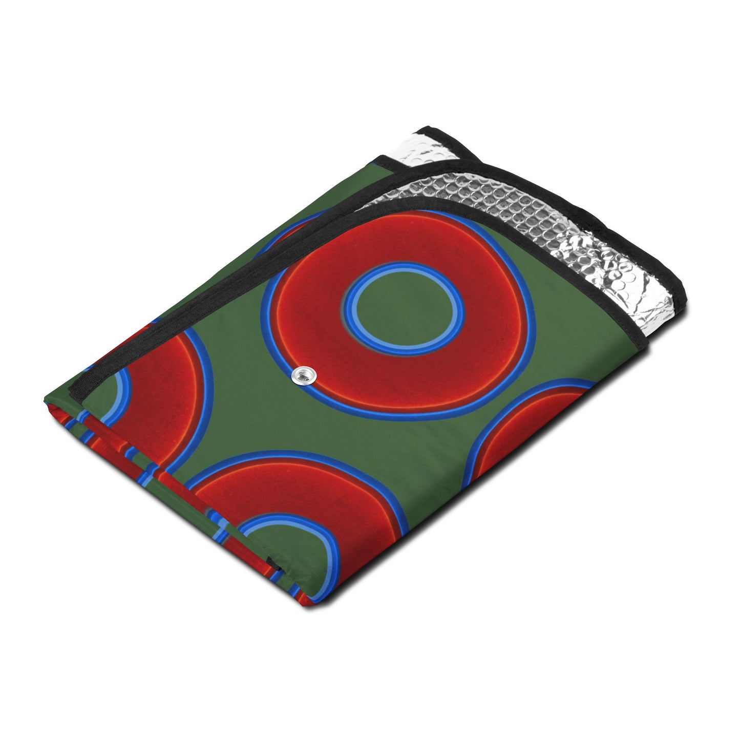 Automotive Donut Sun Shade - red vivid donuts w/dark green background