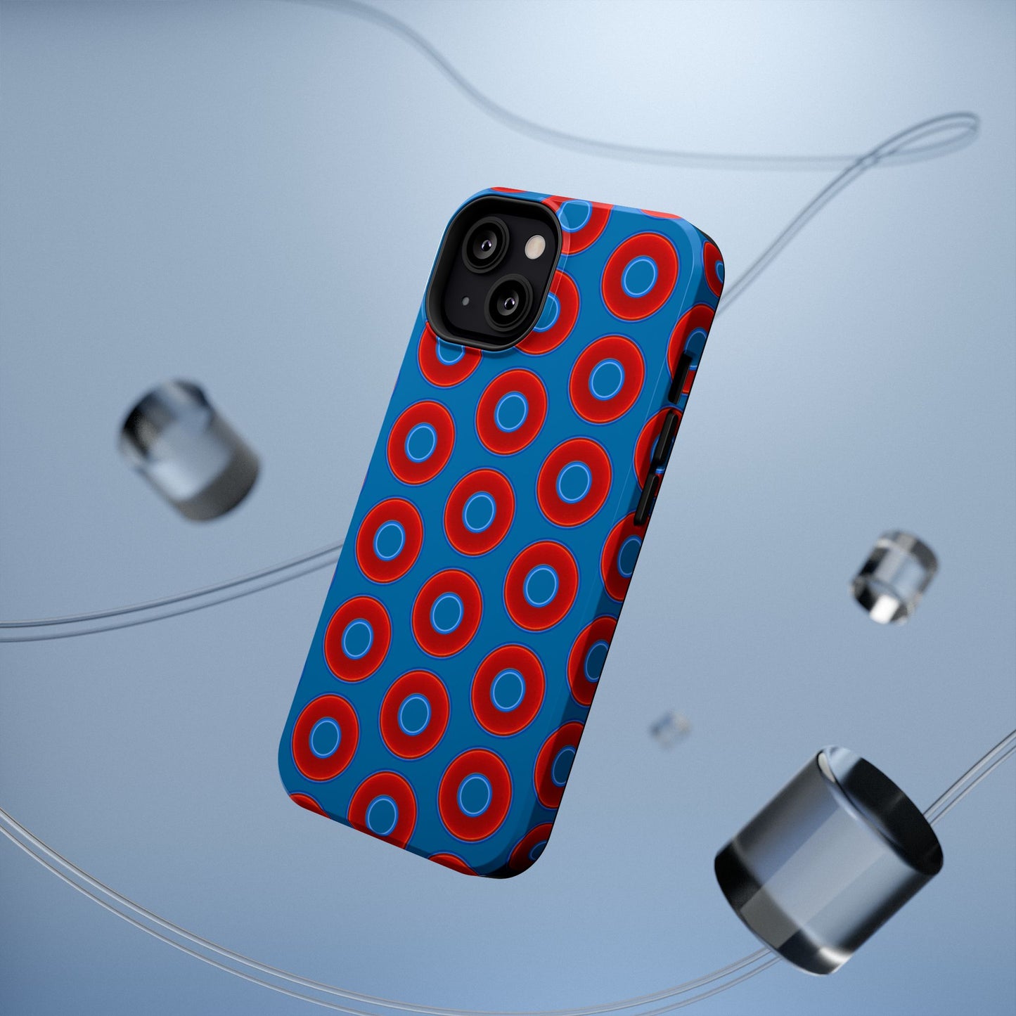 Impact-Resistant Lumpy Donut Case - red vivid donut print w/wavy navy background