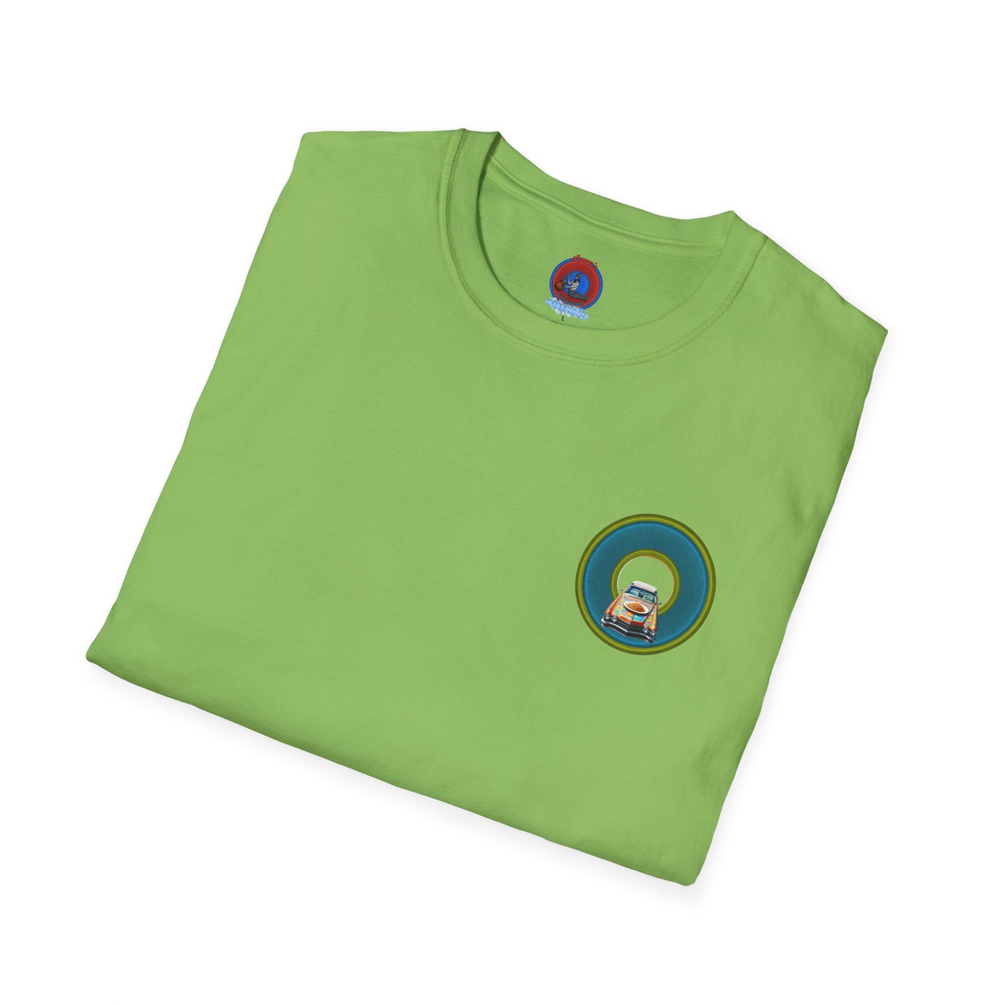 Classic Donut Tee - Unisex Soft-Style - "Cadillac Rainbow Spaghetti Incident" - series 1.0  - variant 1 - blue/green donut