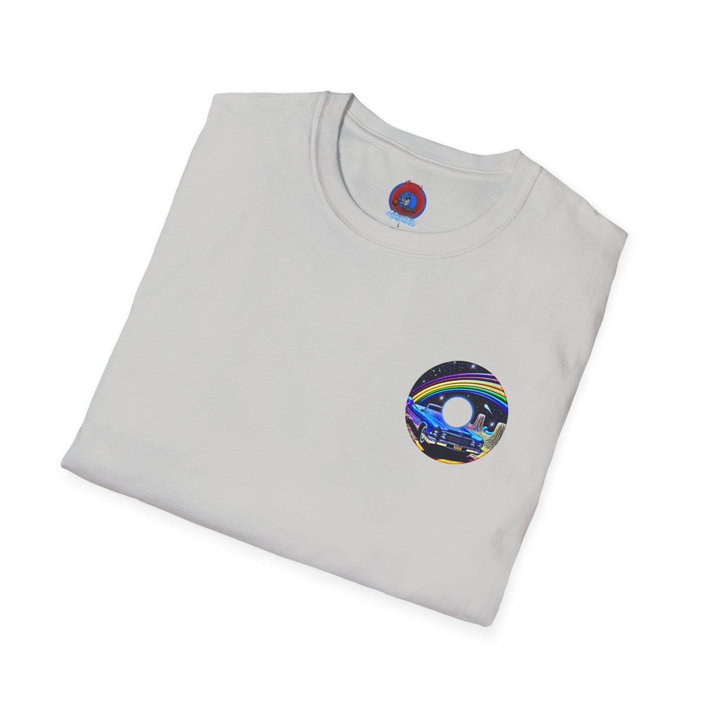 Classic Donut Tee - Unisex Soft-Style - "Halley's Caddy" - series 1.0  - variant 1 - black/picture donut - w/hole