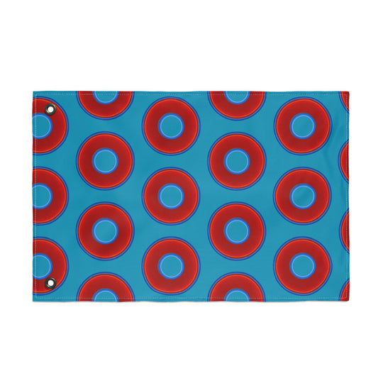 Lumpy Flagpole Sitters - Donut Flags [12" x 18"] - red vivid donut print w/aquamarine blue background
