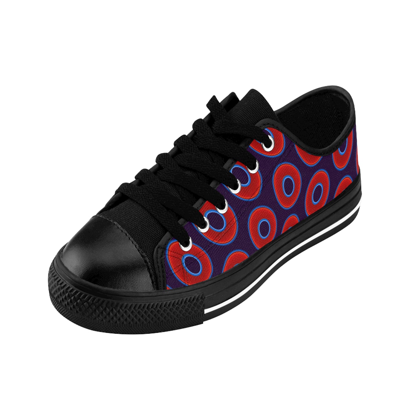 Men's Cushiony Convectors - Low Top - large red vivid donut print w/midnight purple background