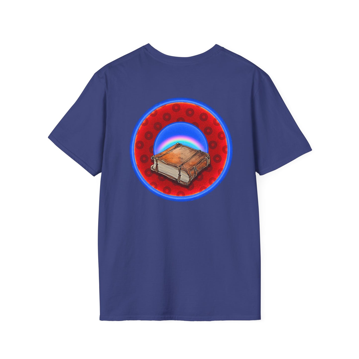 Classic Donut Tee - Unisex Soft-Style - "Read the F'ing Donut Book" - paradoxical widemouthed red/blue donut - variant 2