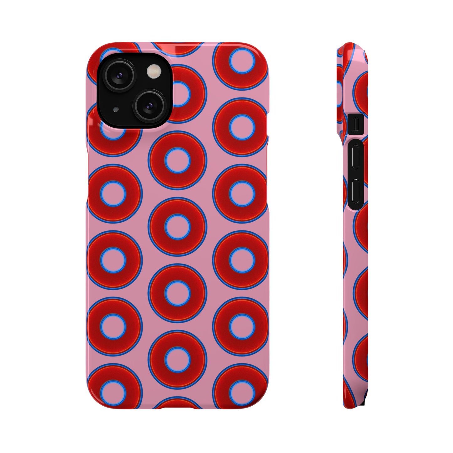 Lumpy Donut Snap Case - red vivid donut print w/pale magenta background
