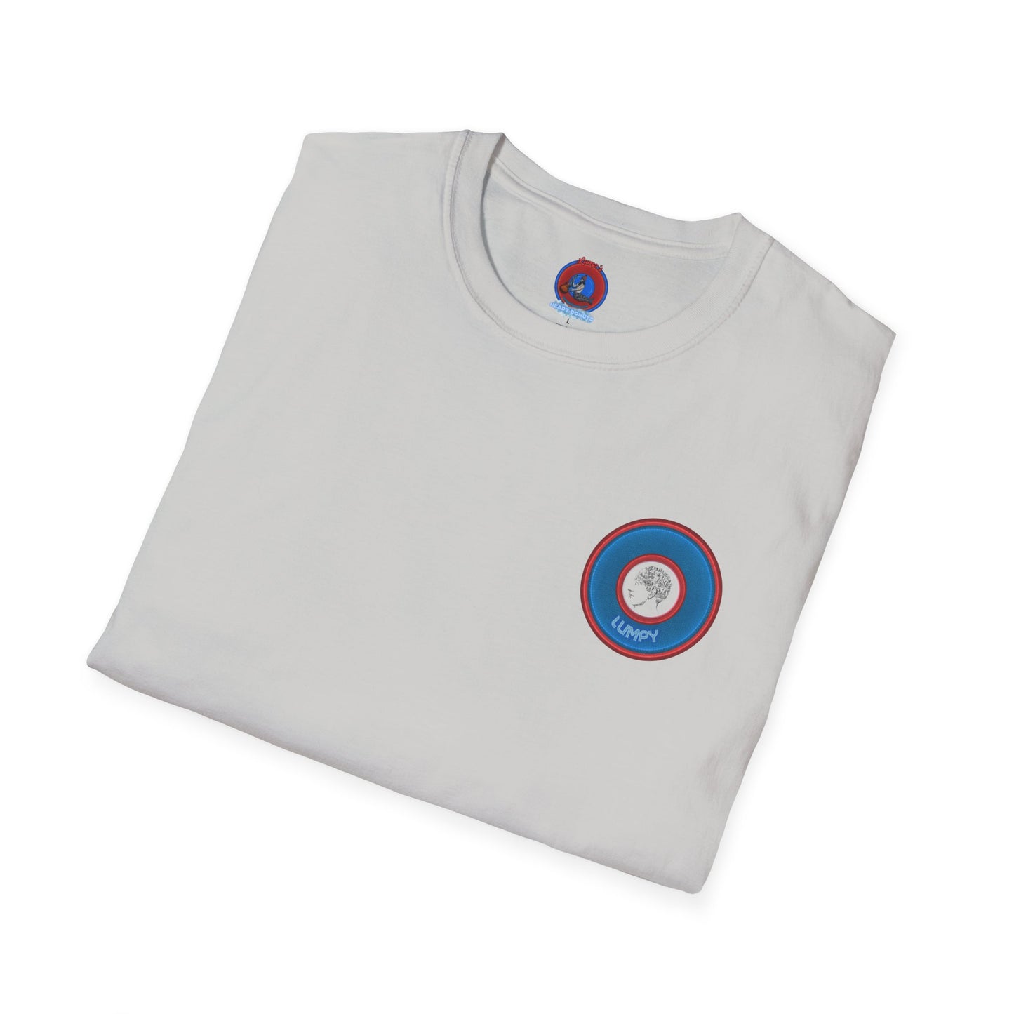 Classic Donut Tee - Unisex Soft-Style - "The Lumpy Donut" - variant 2 - blue/red donut