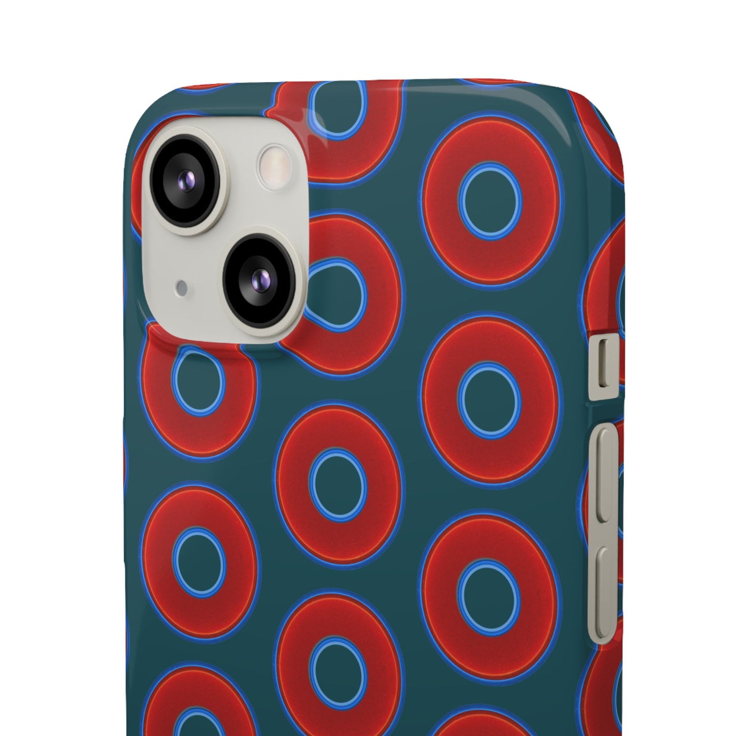 Lumpy Donut Snap Case - red vivid donut print w/midnight teal green background