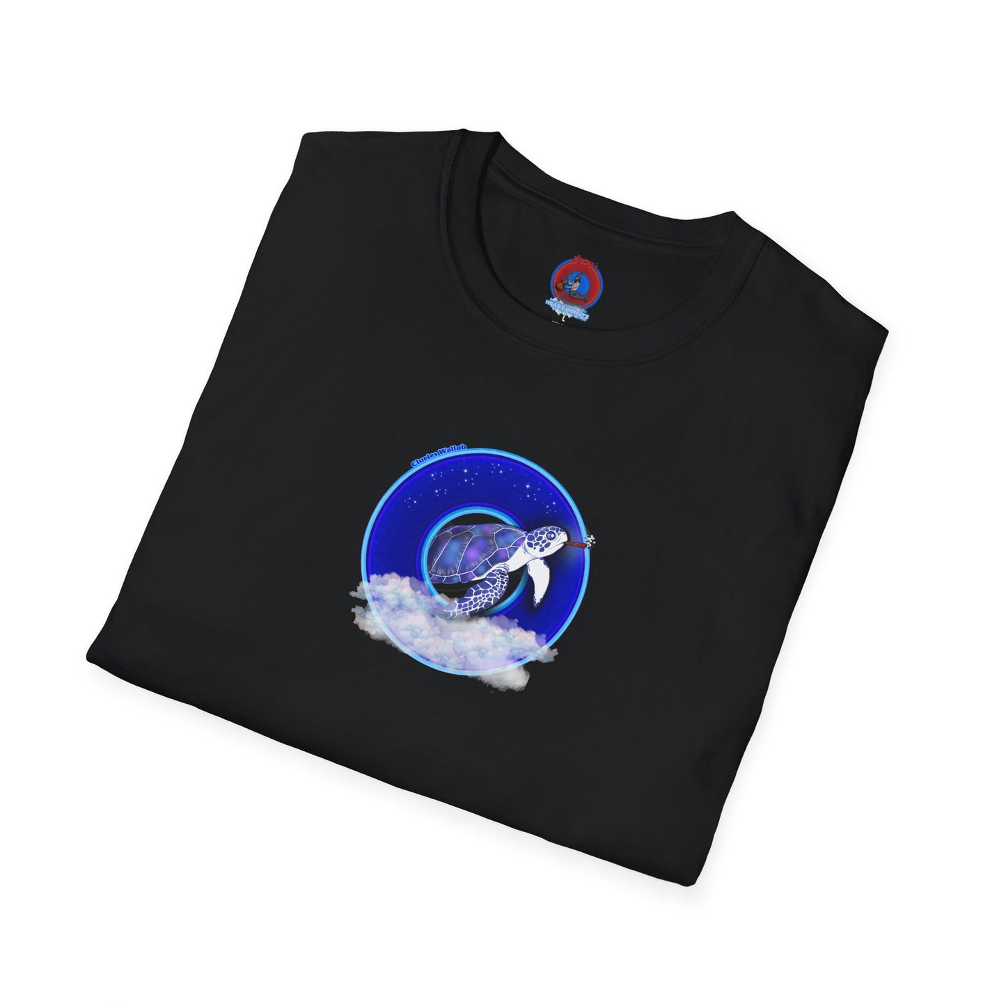 Classic Donut Tee - Unisex Soft-Style - "Clueless Wallob's Donuts" - vivid blue sky donut