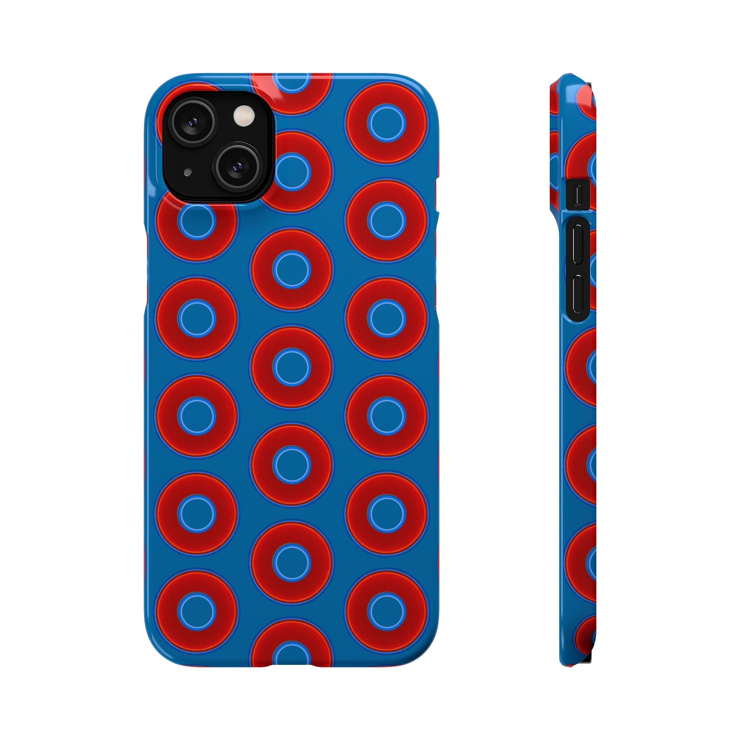 Lumpy Donut Snap Case - red vivid donut print w/wavy navy blue background