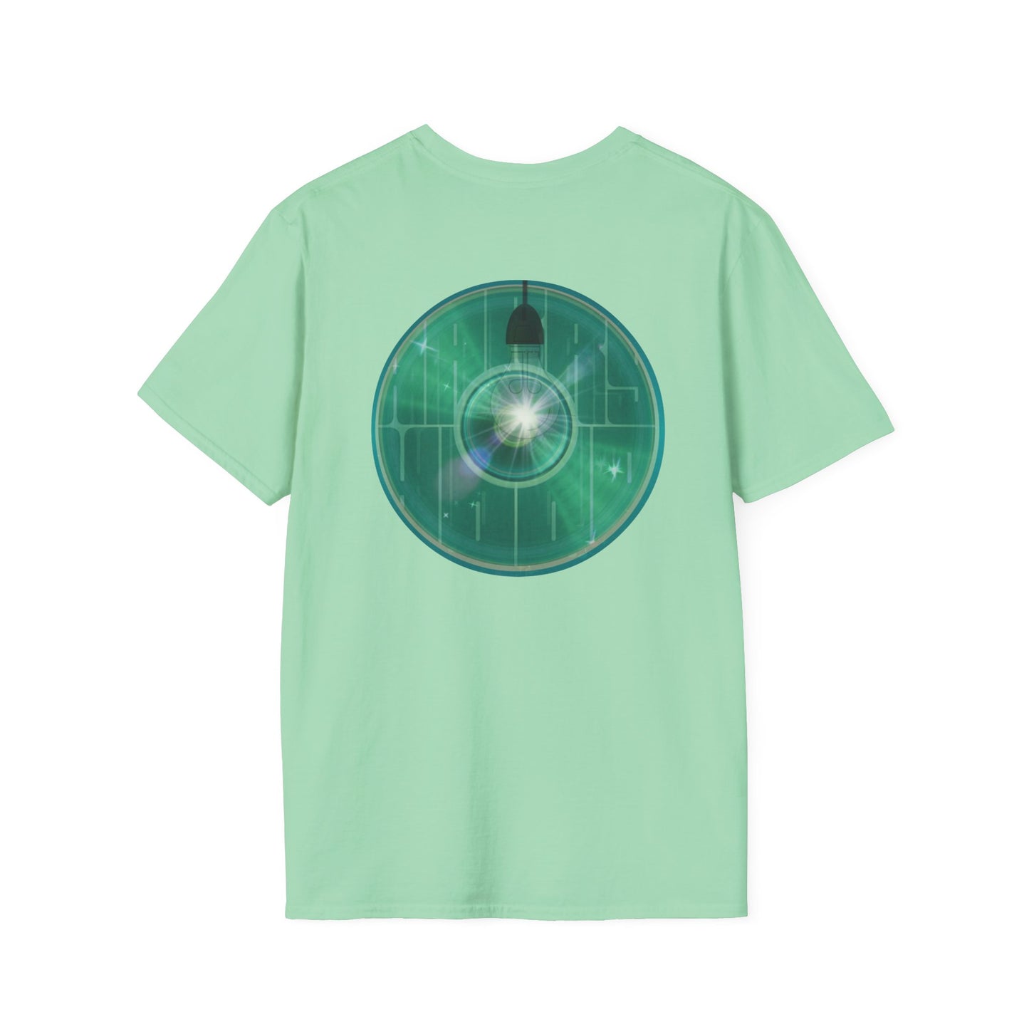Classic Donut Tee - Unisex Soft-Style - "Harry's Hoodlum Donut" - series 1.0  - variant 4 - lights on/green donut(s)