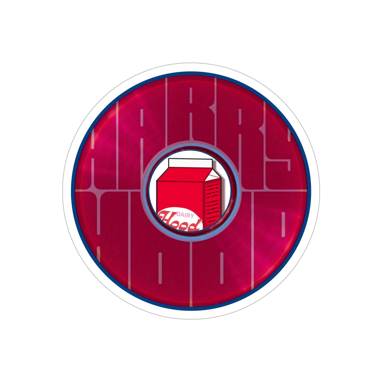 Donut Bumper/Outdoor Sticker - "Harry's Unofficial Bumper Sticker" - series 1.0 - variant - 2 - red/magenta donut w/milk - [Die-Cut] 6"x 6"